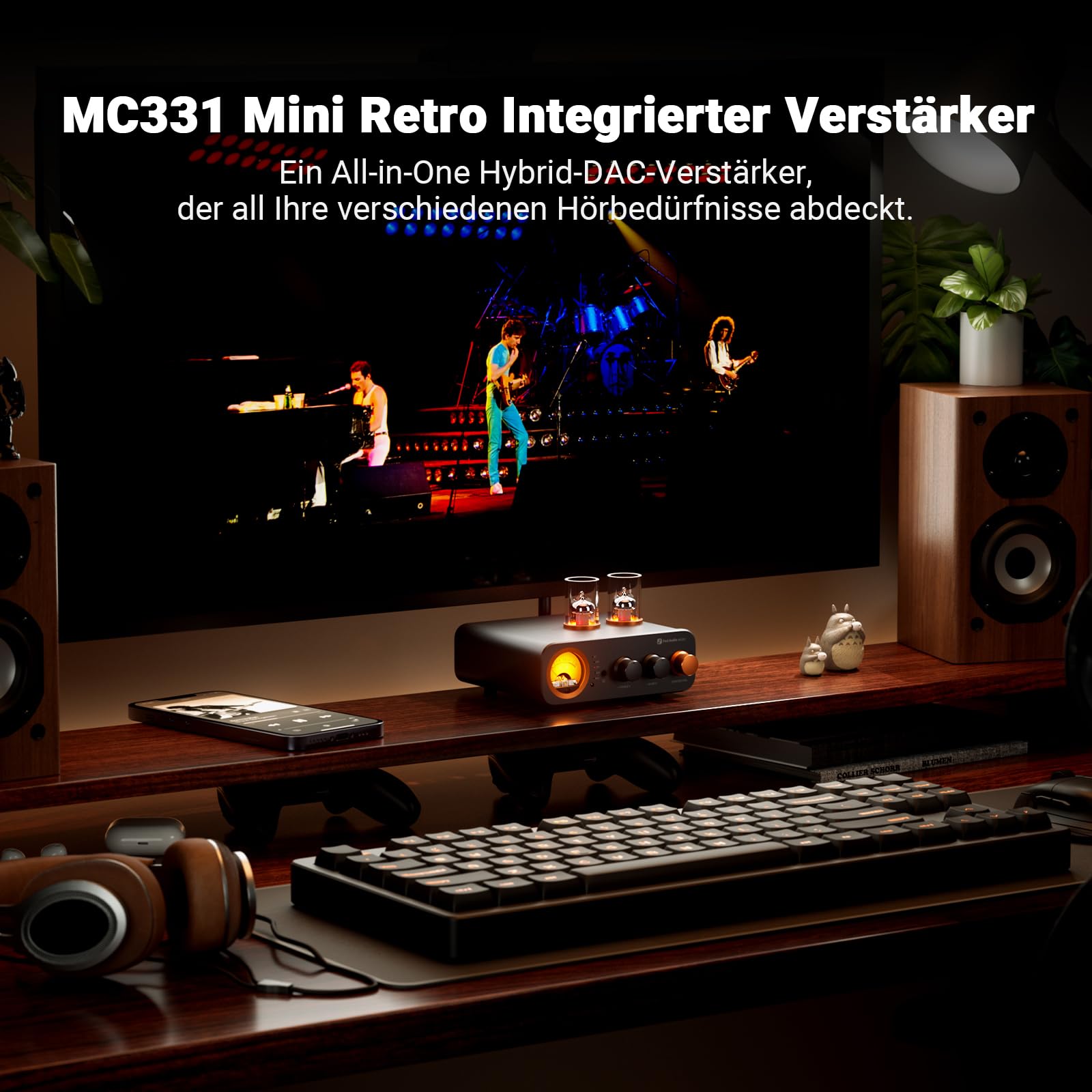 Fosi Audio MC331 Röhrenvollverstärker mit DAC, 2 Kanal Heim Stereo Audio Verstärker für HiFi Regallautsprecher/3,5mm Kopfhörer, Retro VU-Messer Vorverstärker mit Bluetooth und USB/Opt/Coax/RCA