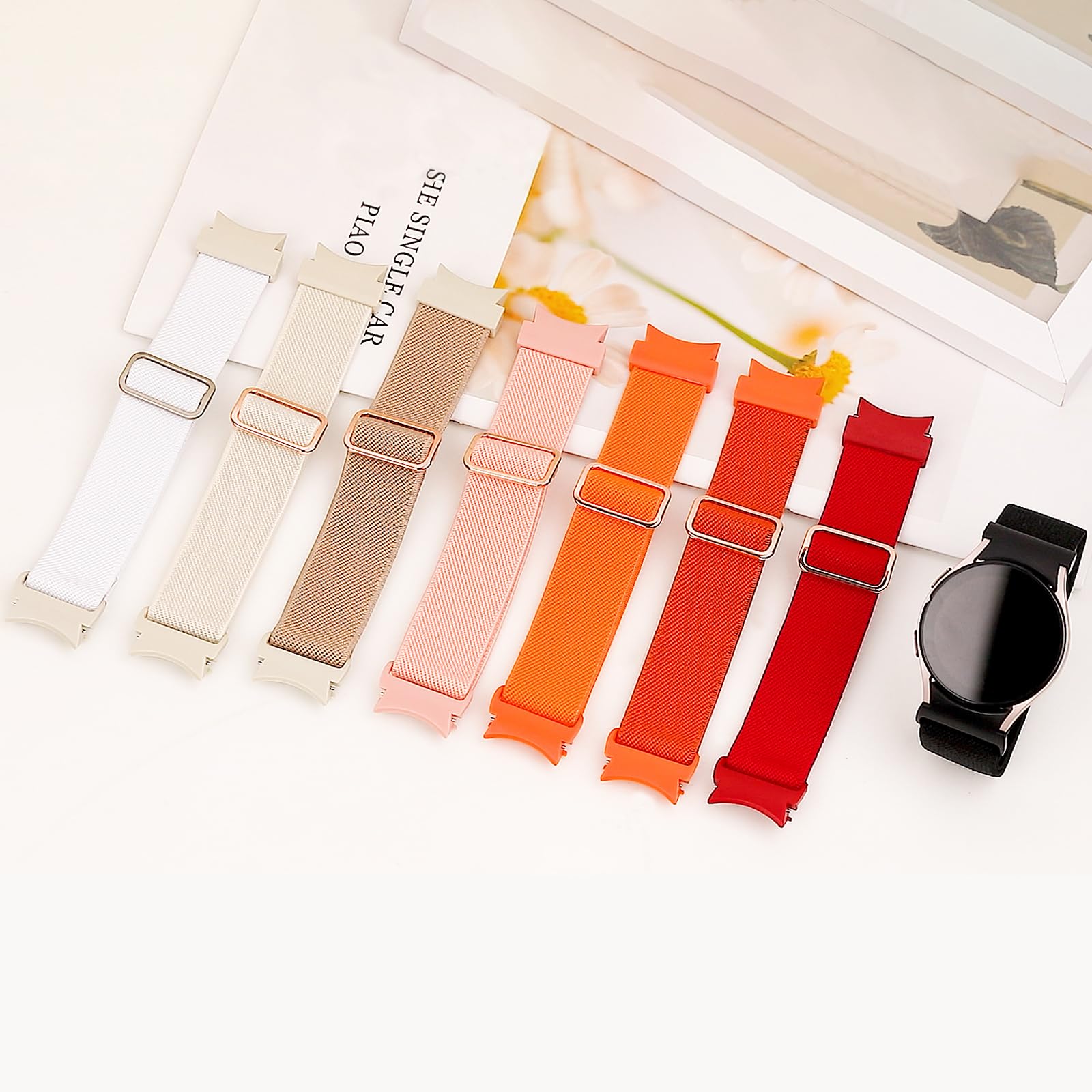 Elastic Band for Samsung Galaxy Watch 6/5/4 40mm 44mm/Watch 5 Pro Band 45mm/Watch 4/6 Classic Bands 47mm 43mm 46mm 42mm Men/Women,No Gap One Click Nylon Strap for Samsung Watch 6 5 4 Correa Reloj,3PCS