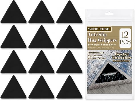12 PCS Rug Gripper for Laminate and Wooden Floors   Reusable Rug Gripper for Carpet, Anti Slip Rug Underlay Pads, Non Slip Rug Grippers Triangle   Keep Rugs & Runners in Place