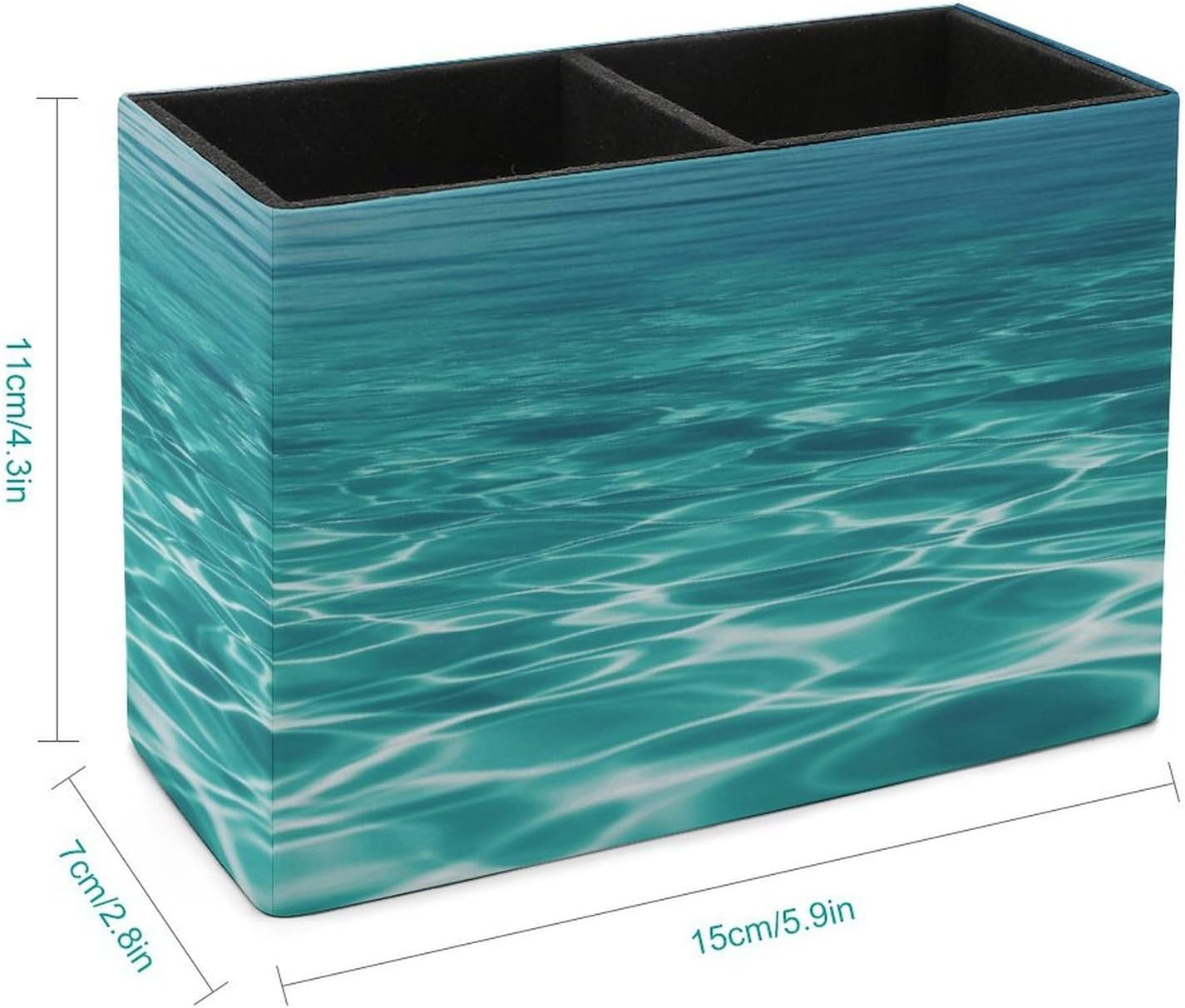 Blue Aqua Pool Water Pen Holder Double Compartments Pen Cup Fashion Makeup Brush Holders Leather Pencil Holder for Work Locker Accessories Modern Pencil Cup for Desk Organizer image 2