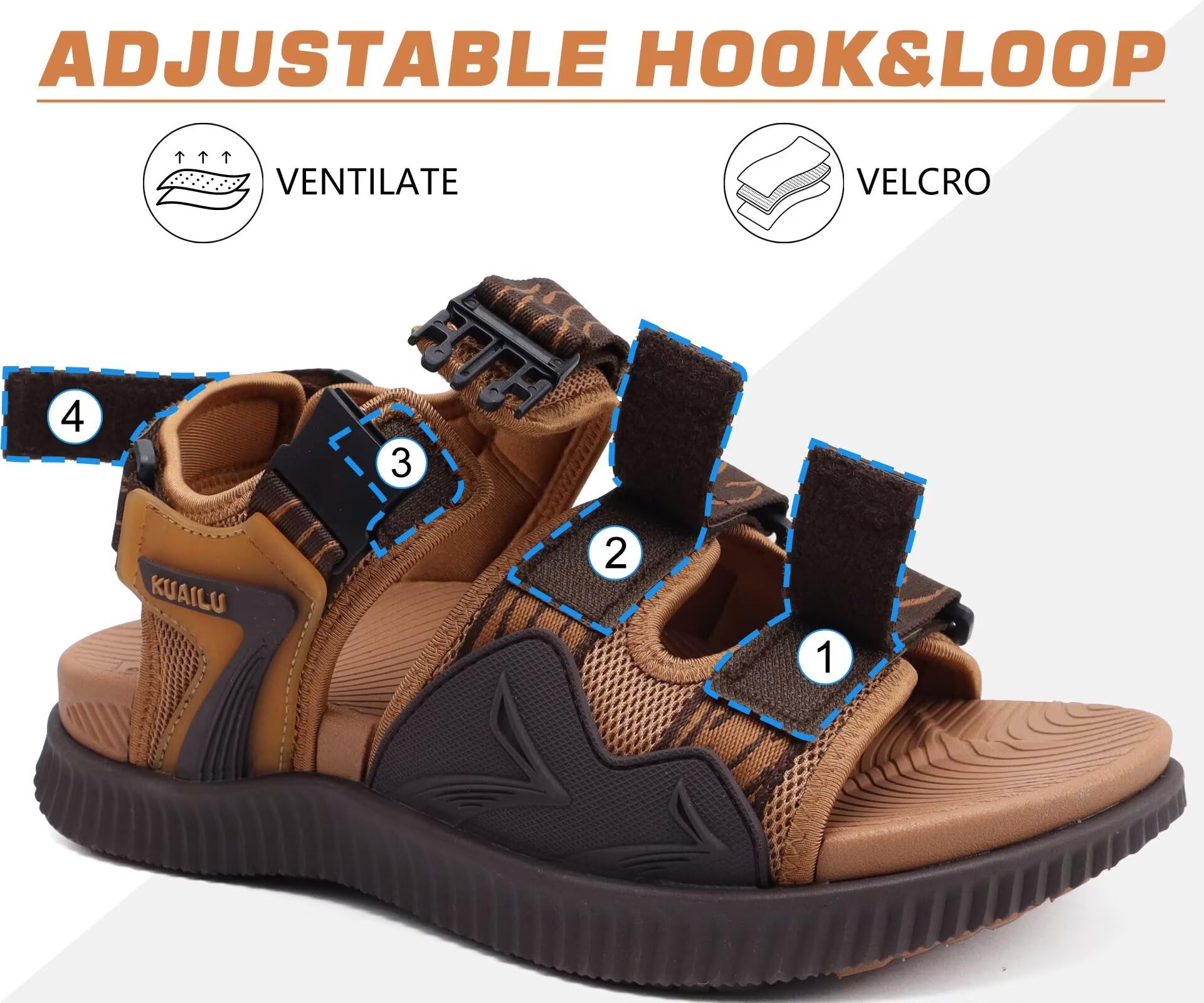 KuaiLu Sandali Trekking Uomo Comode Camminata Ortopediche Fascite Plantare Sportivi Sandalo Estive Leggero Regolabile Escursionismo Antiscivolo Scarpe