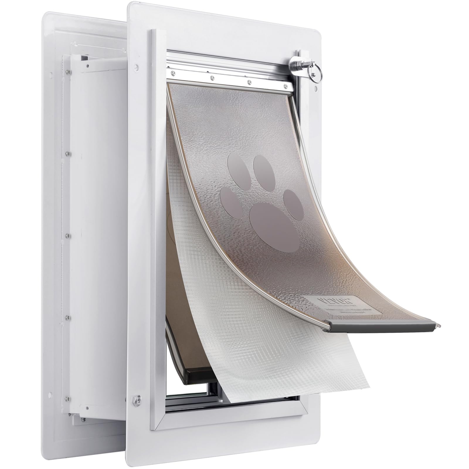 VEVOR Porta per Animali Domestici, Telaio in Metallo 362 x 536 mm con Serratura e Sistema a 3 Alette, Porta Resistente alle Intemperie, Porta Animali Domestici Adatta per Gatti Cani, Bianco (L)