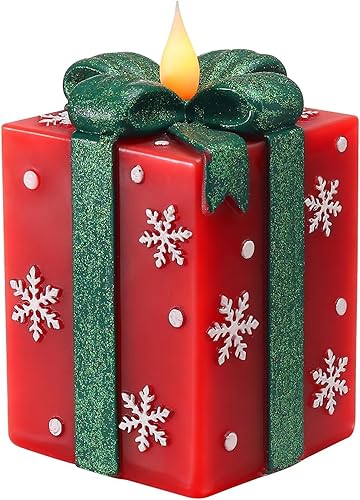 Miniatura 9 de Velas de cajas de regalo iluminadas de Navidad, cinta con purpurina pintada a mano, copos de nieve, cera real, sin llama, funciona con pilas, con