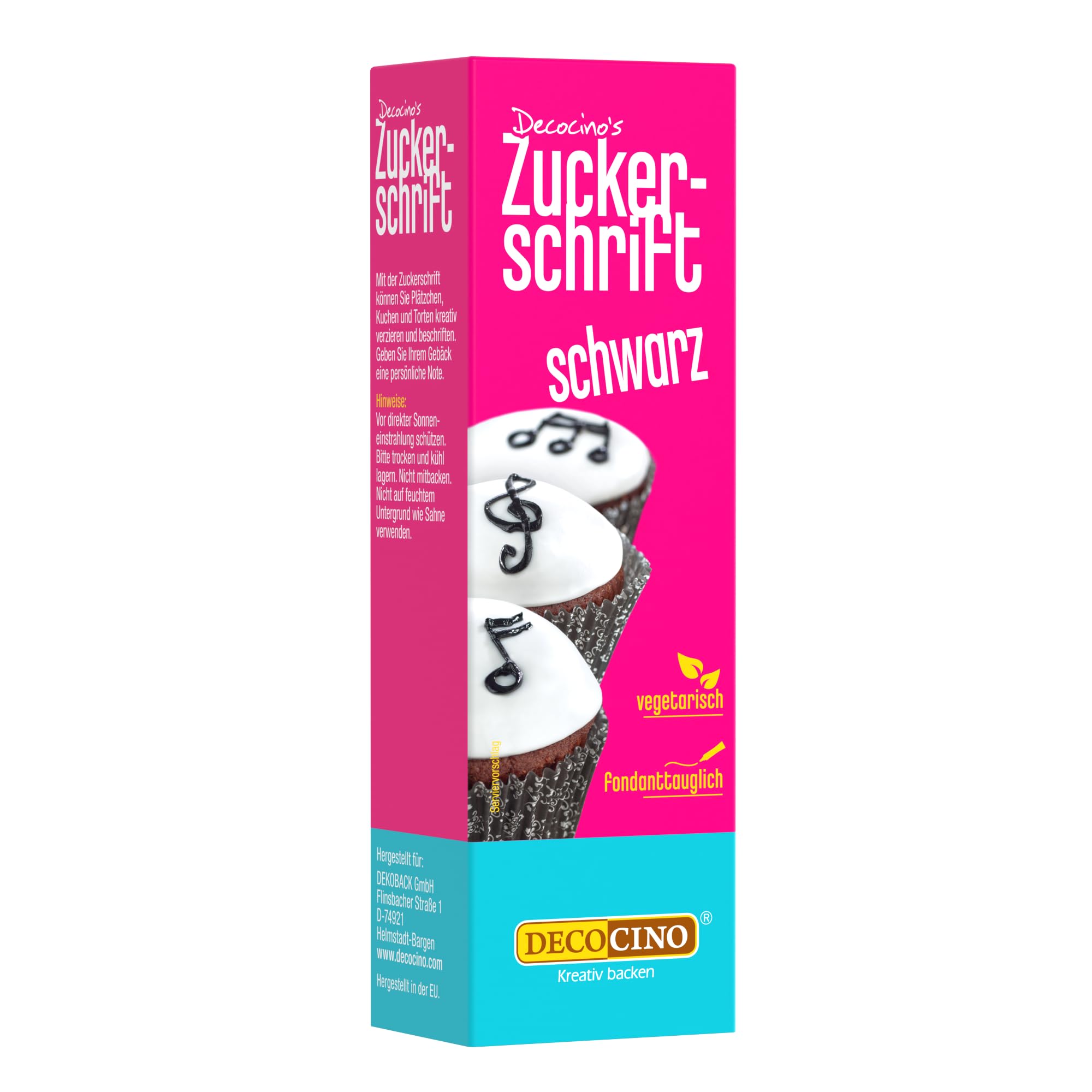 Decocino Zuckerschrift in Schwarz Lebensmittelfarben-Schrift praktische Tube zur Beschriftung von Fondant & Glasuren Back-Deko für Torten, Kuchen & Cup-Cakes!, schwarz, 18g