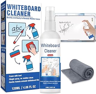 Whiteboard Cleaner, Low-Odor Dry Erase Board Cleaner with Cloth, White Board Cleaning Spray for Classroom, Home and Office Use, Removes Marks from Whiteboards, 4.06oz
