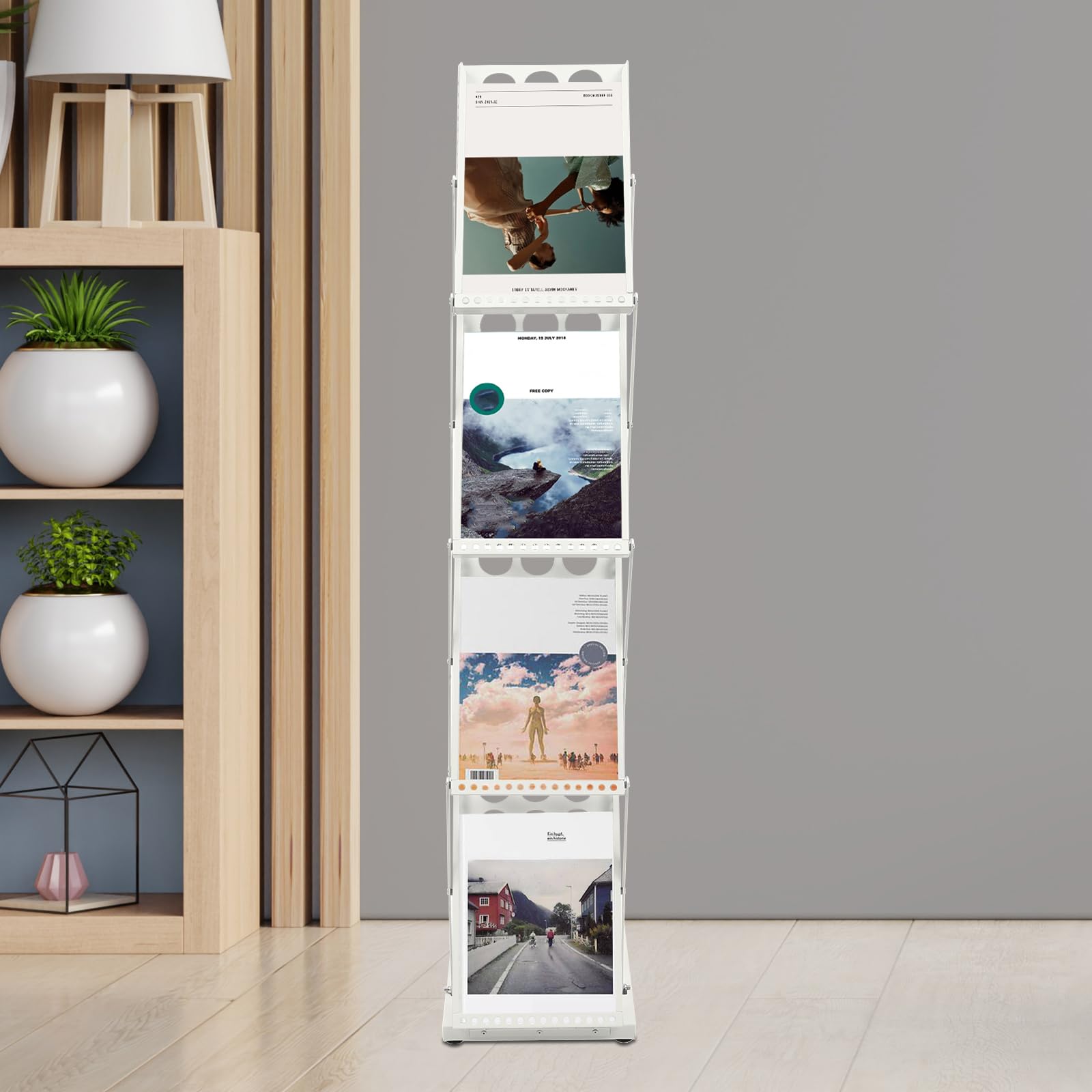 Espositore per brochure a 4 livelli, Espositore per brochure pieghevole e display, Espositore per fiere salvaspazio, Espositore portabrochure portatile, Porta letteratura per ufficio e fiera