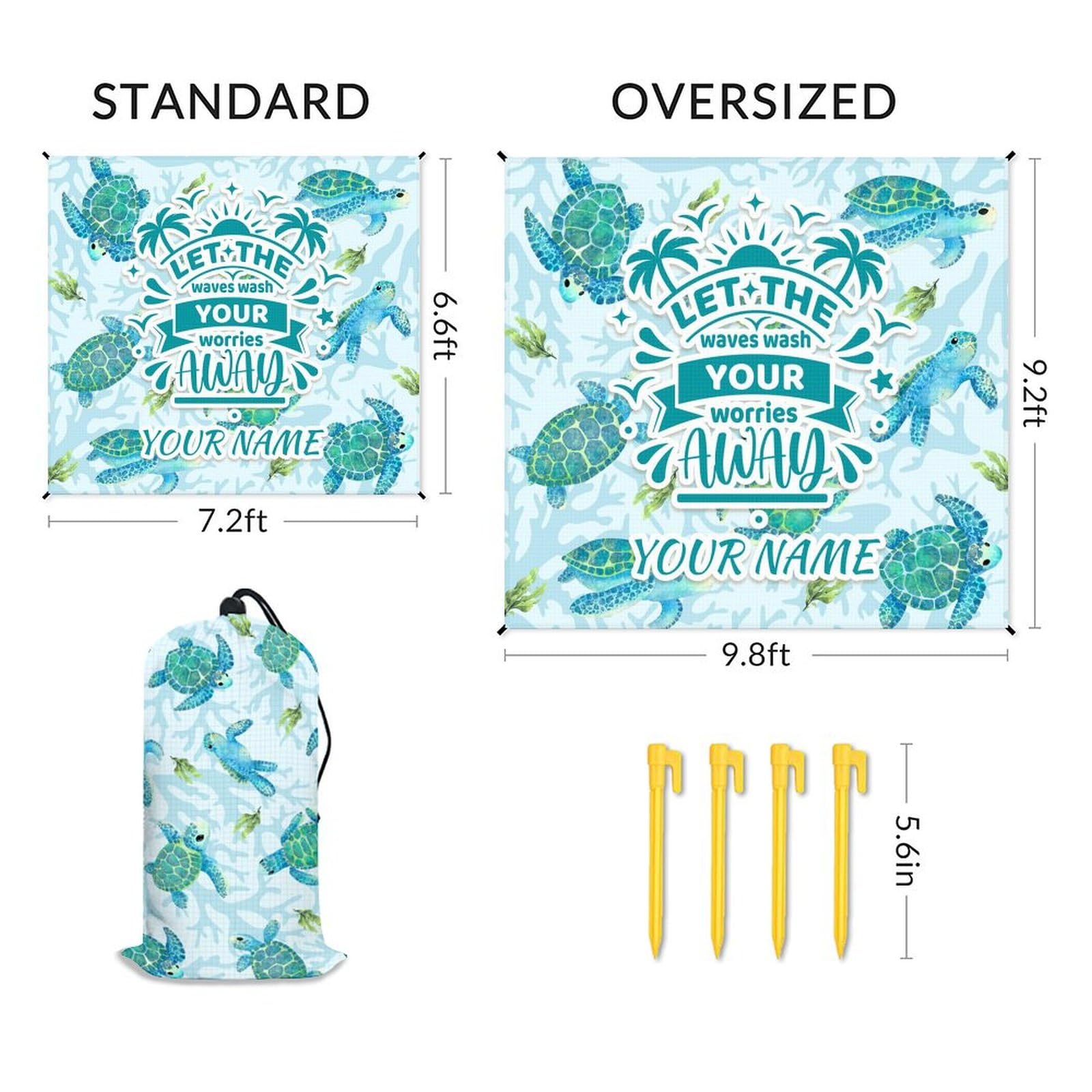 Beach Blanket Sandproof - 87x79 Inches Waterproof Outdoor Blanket - Custom Blue Picnic Camping Mat for Outdoors - Beach Gear with Stakes & Sand Pocket