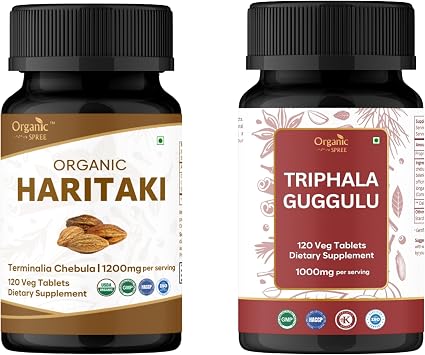 ORGANIC SPREE Haritaki & Triphala Guggulu USDA Organic Terminalia Chebula 120 Tablets & Ayurvedic Gut Blend Supports Digestive Health*