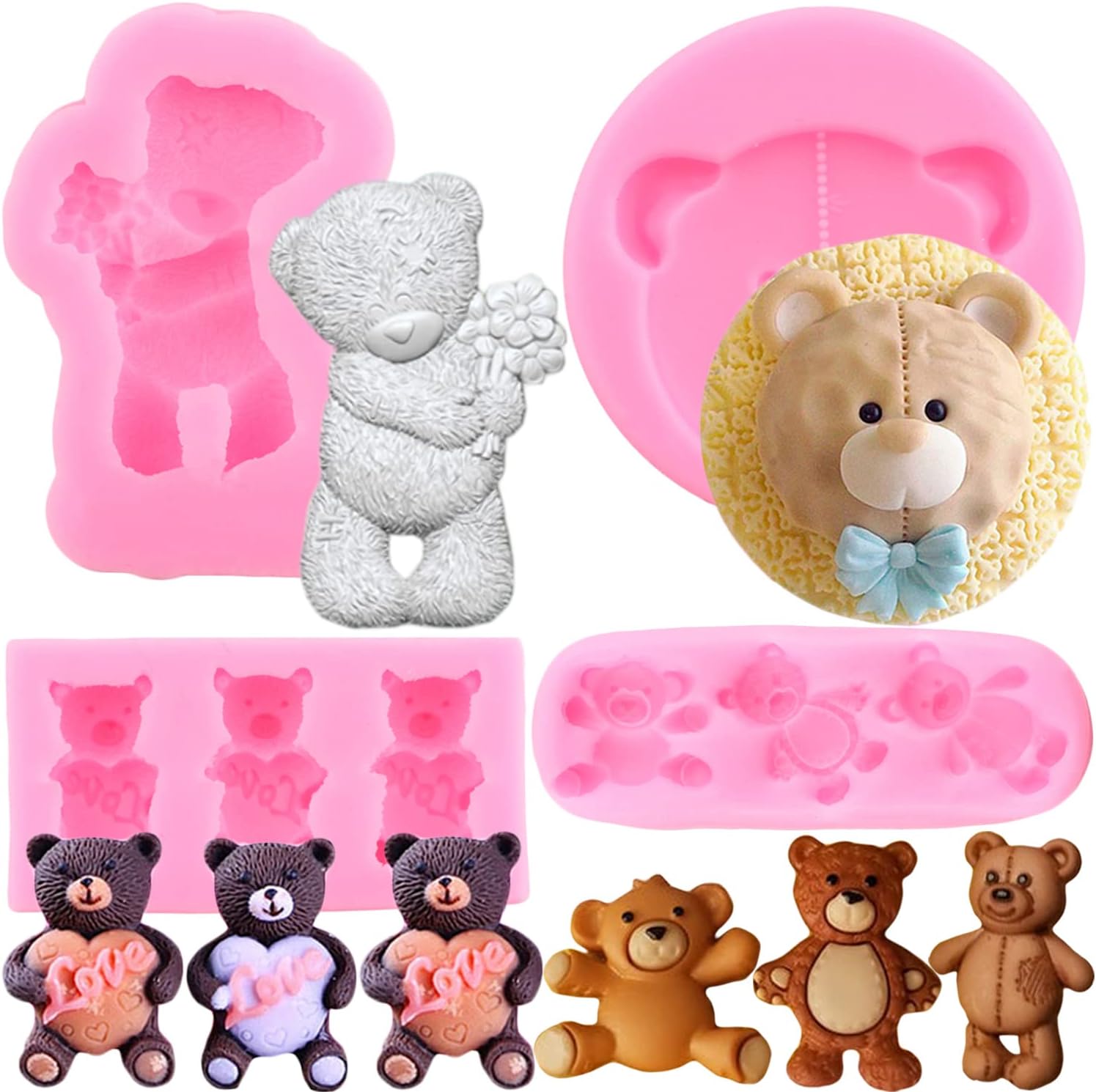 Cute Bear Silicone Mold with Bow Cake Decoration Food Safe Soap Butter Sugar Nougat Mould 89361
