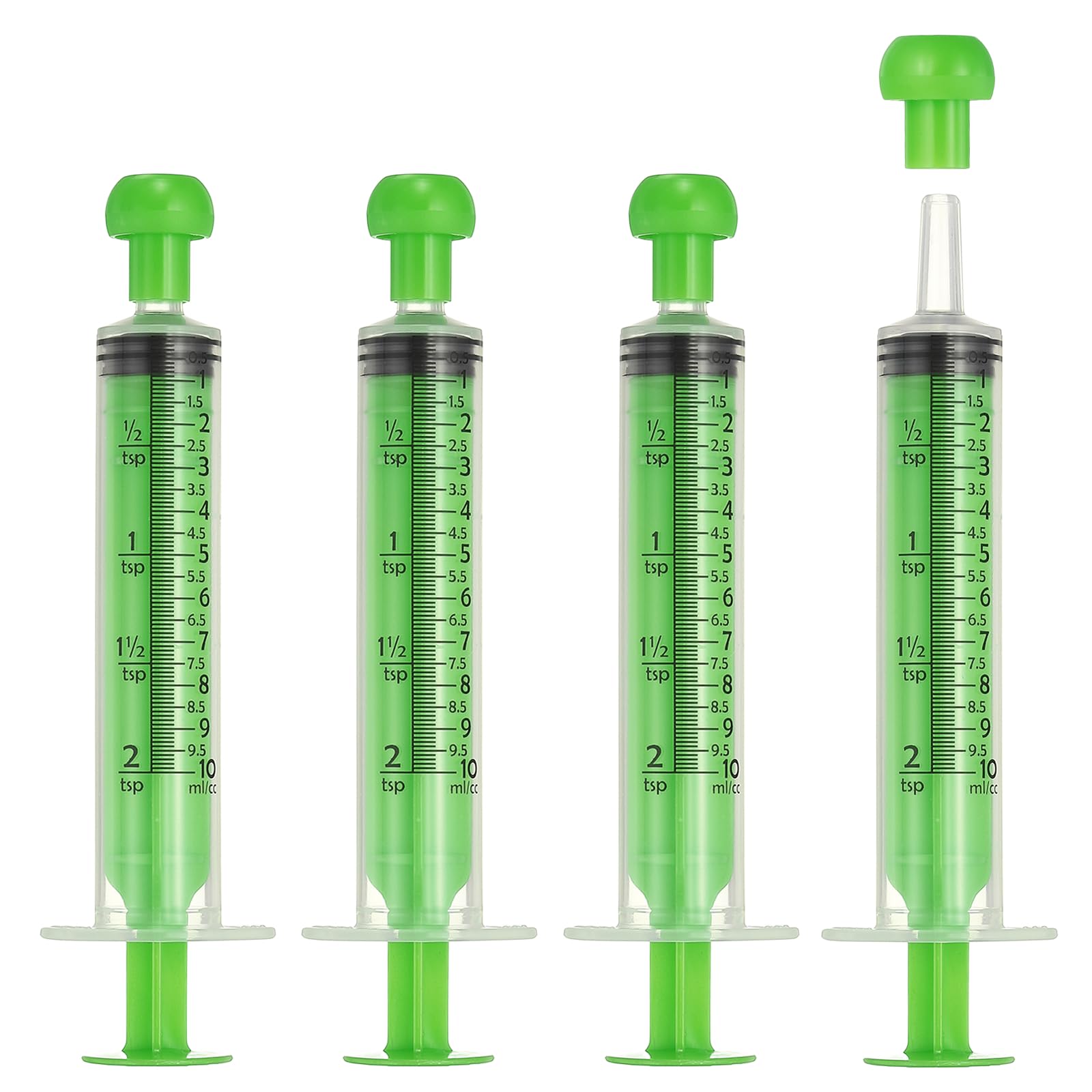 sourcing map Feeding Syringes with Cap, Plastic Syringes for Liquid Pet Feeding Measuring Tool No Needle 10ml, (Green, 4 Pcs), Intended for Dog / Cat / Rabbits / Small Animal / Scientific Lab
