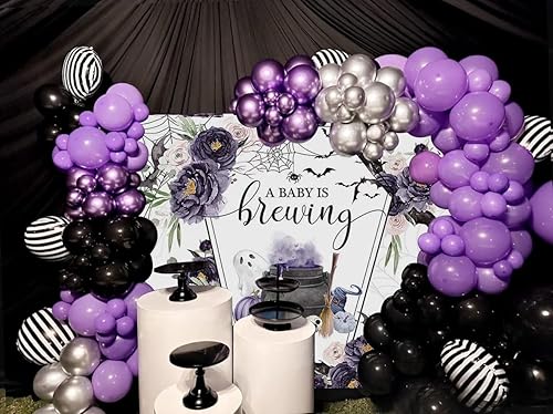 Miniatura 2 de Mocsicka Telón de fondo de Halloween para baby shower con texto en inglés "A Baby is Brewing Baby Shower Party Decoartion Ataúd Ataúd Vampiro