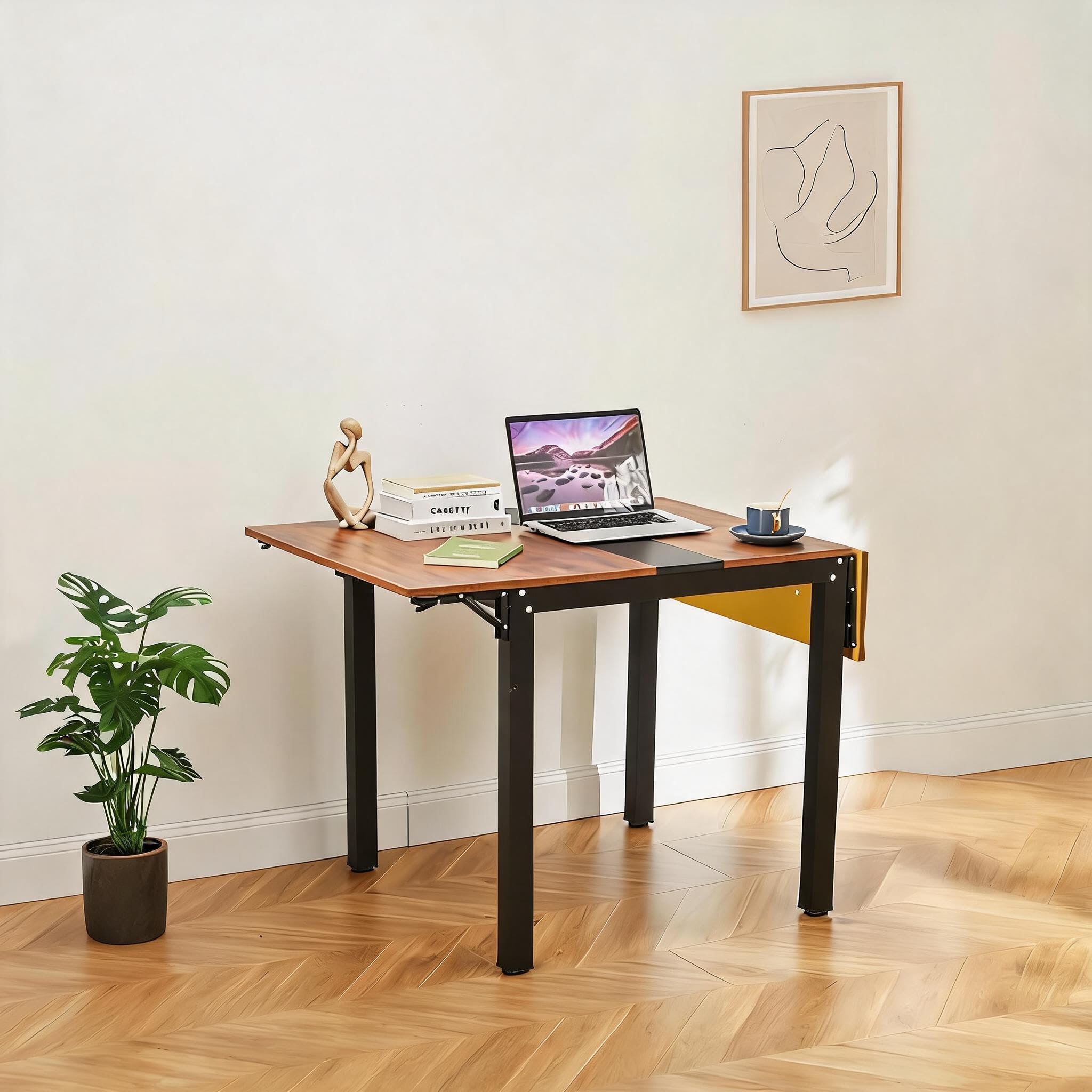 HAUSPROFI Klappbarer Esstisch, Küchentisch, 120 x 78 x75 cm Kleiner Küchentisch für 2-4 Personen, für die Küche, Küche, Wohnzimmer, Wohnung, vintagebraun-tintenschwarz