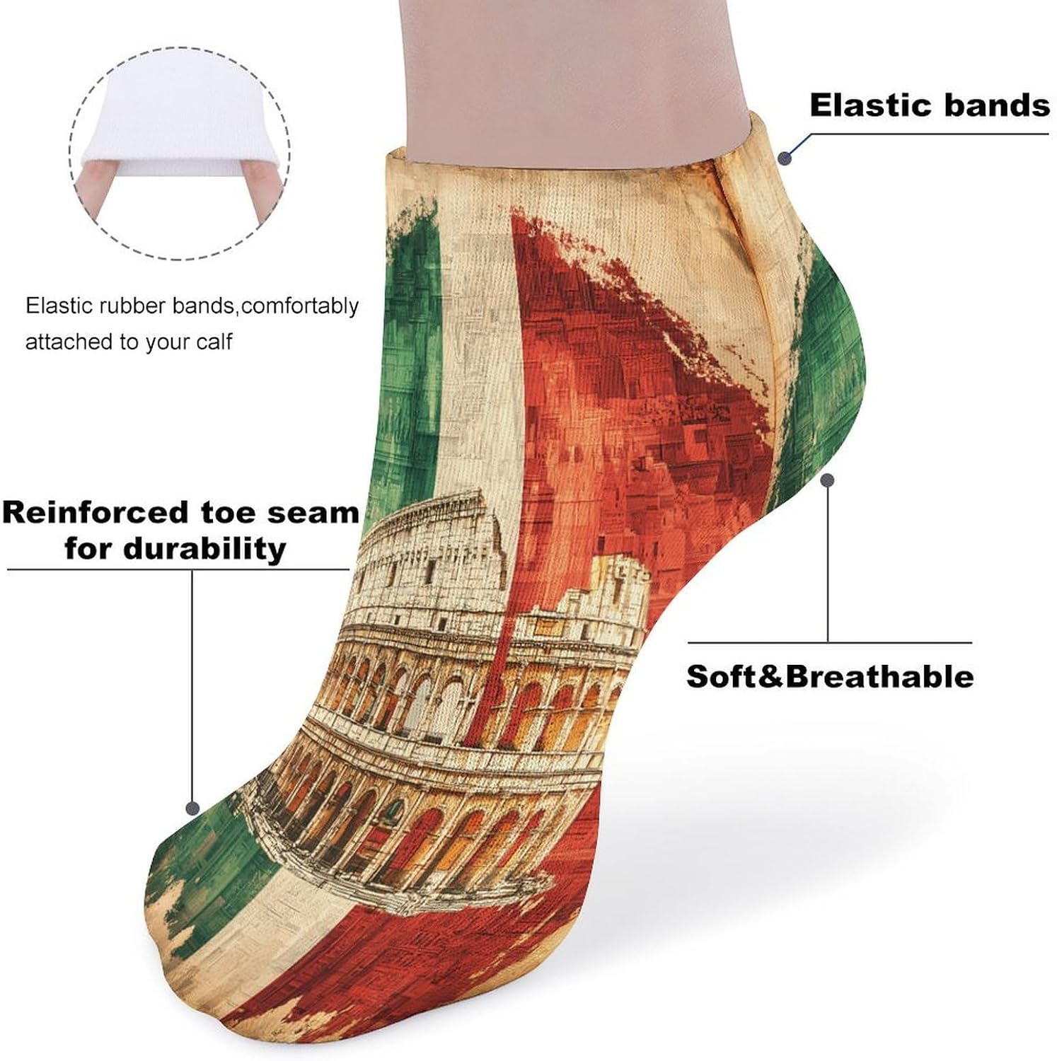 Italian Flag Italy 5 Pairs Low Cut Ankle Socks Casual Liner Sock No Show Invisible Socks for Men Women