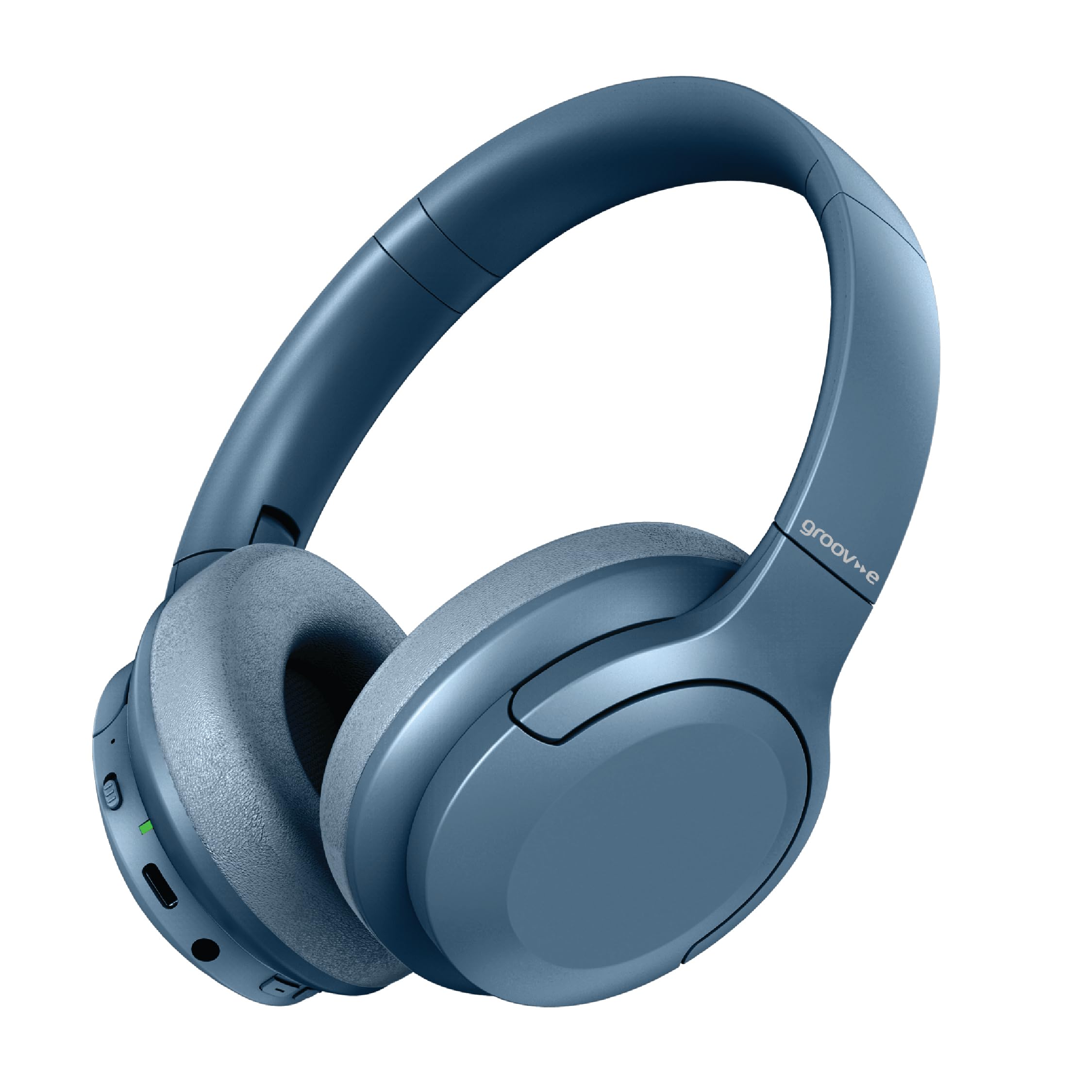 groov e Rhythm Wireless Headphones - Active Noise Cancelling Headphones with 32Hrs of Audio Playback - Bluetooth & 3.5mm Audio Jack - Blue