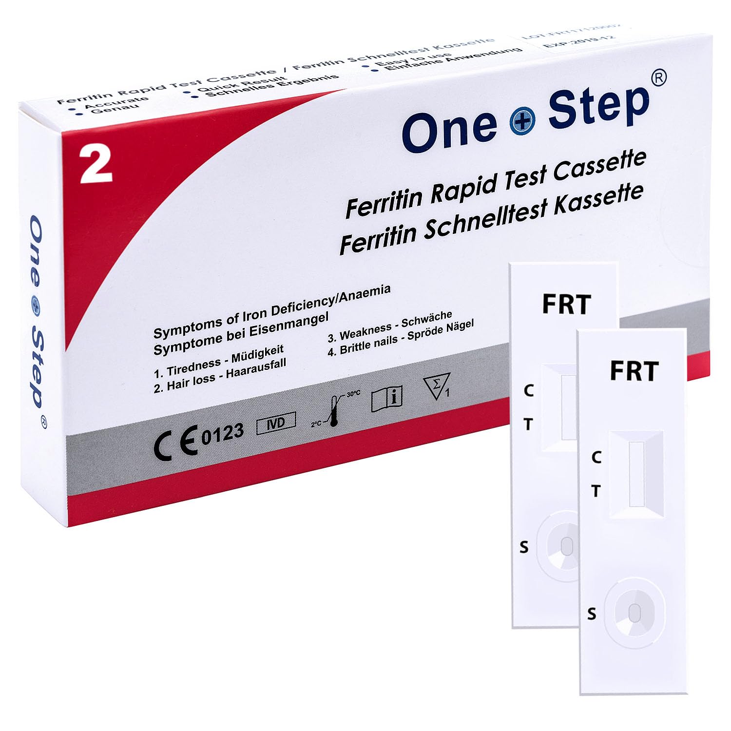 2 x One+Step Eisenmangel Test I Eisenwert Selbsttest I Ferritin Test für zuhause I Erkennung Eisen Mangel bei Haarausfall, Erschöpfung oder Kopfschmerzen I Eisentest mit schnellem Ergebnis