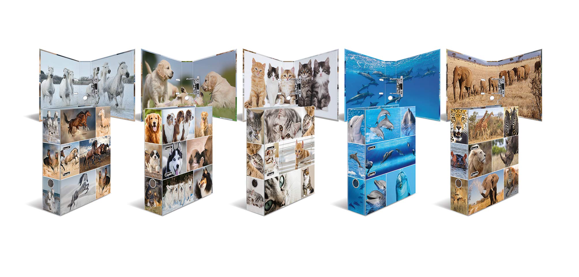 HERMA Motif classeur à levier A4 Animals assortiment, dos de 7 cm, en carton robuste, imprimé entièrement à l'extérieur et à l'intérieur, lot de 10 7163