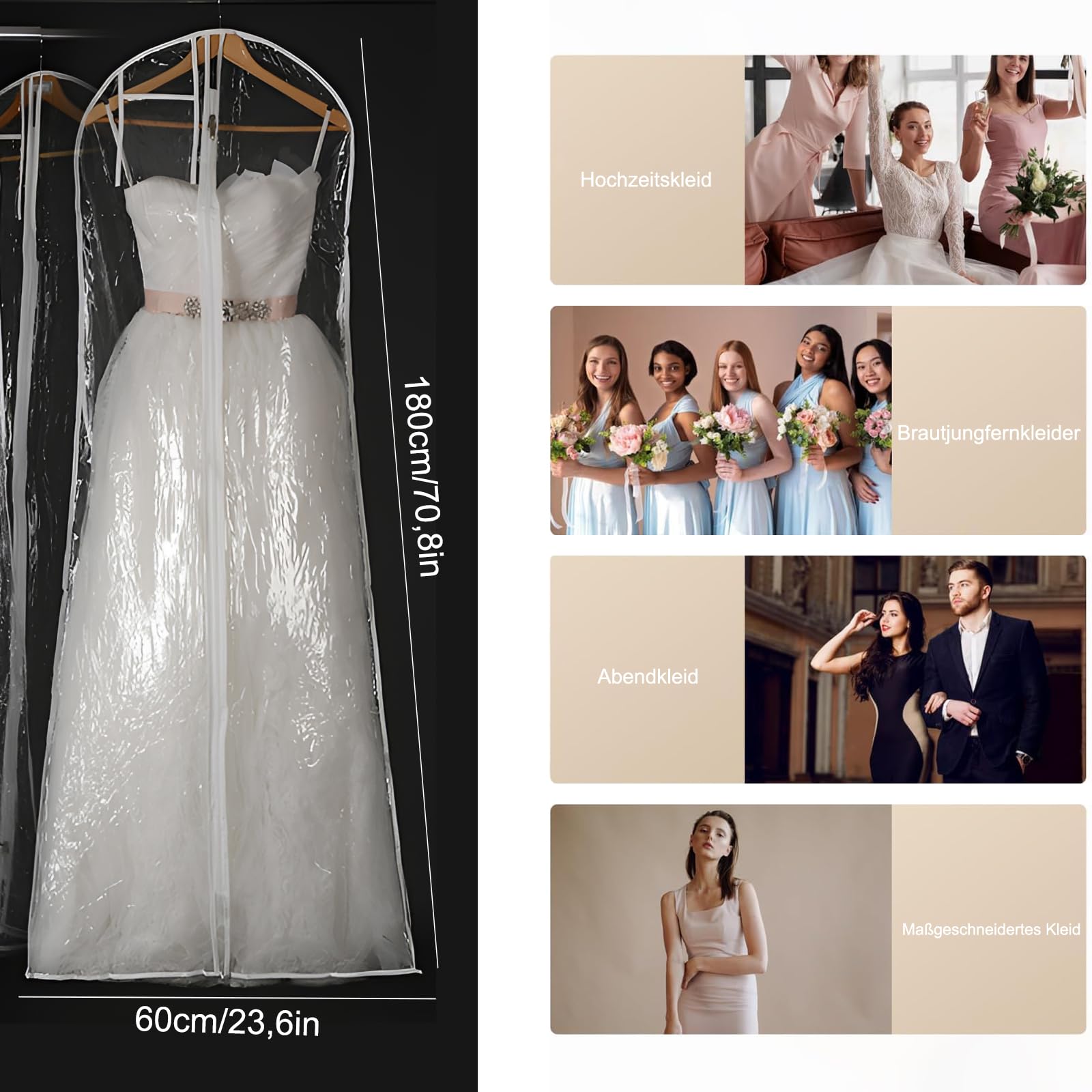 Custodia Porta Abito Da Sposa Con 3 Tasche - Bianco, Impermeabile - Foto 2