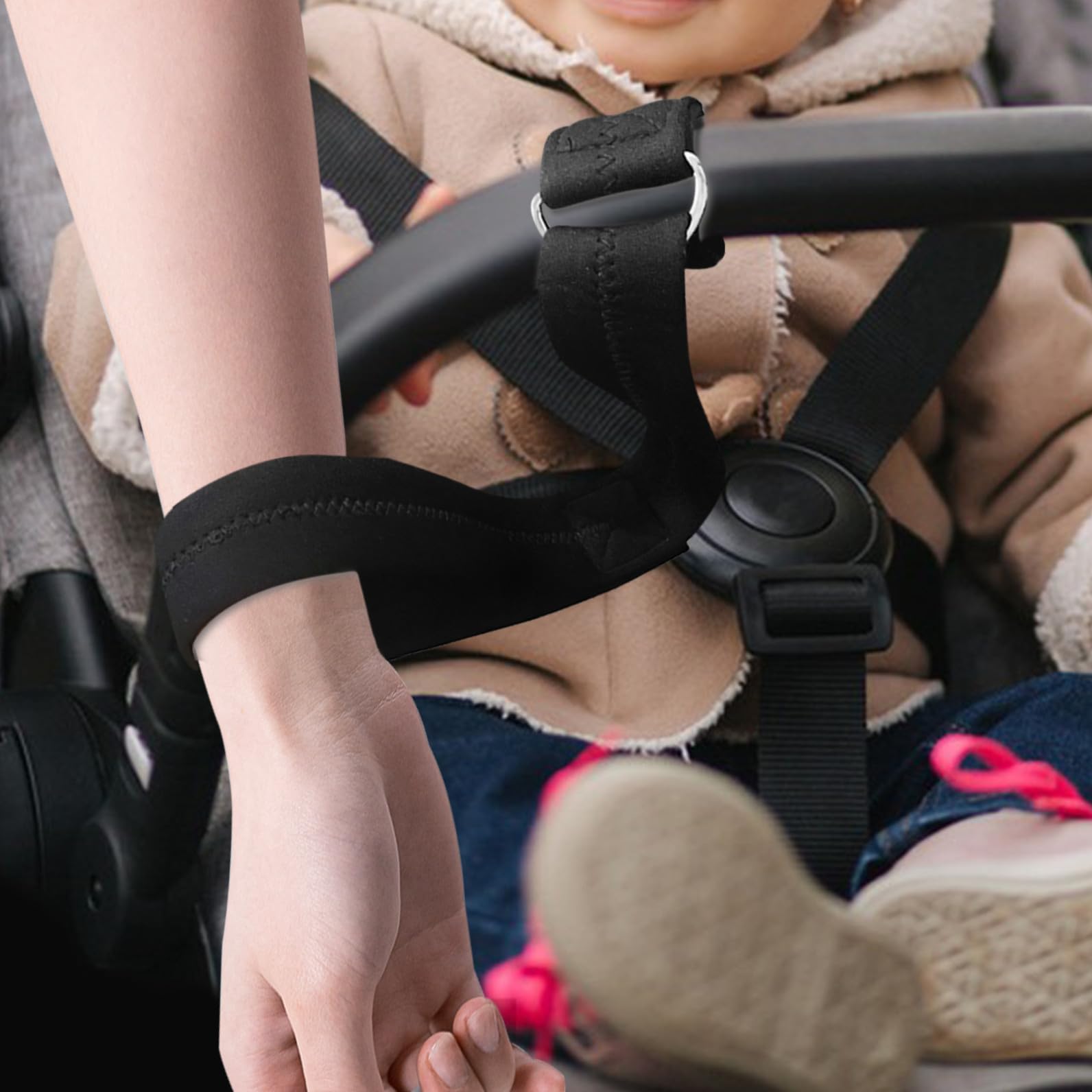 Bracelet de Sécurité en Néoprène Noir Bande Antidérapante pour Poussette