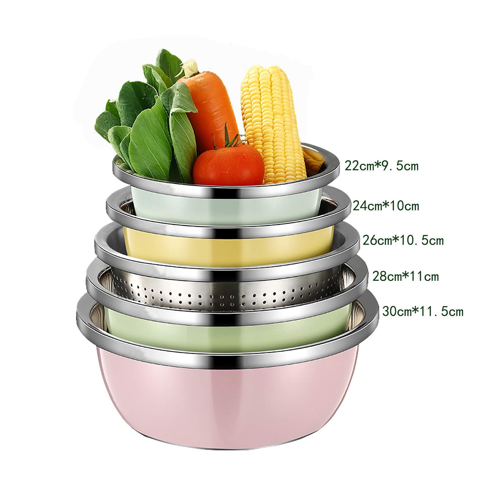 Cuencos para mezclar (juego de 5) Cuencos para mezclar de acero inoxidable, lavabo para sopa de calidad alimentaria 304 （con desagüe）, lavabo para lavar verduras, 4 ollas para sopa + 1 recipiente pa