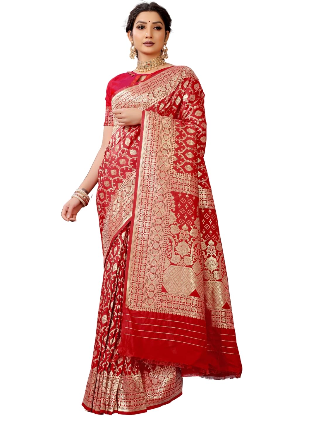 Banarasi Silk Golden Zari Women's Woven Silk Sari with Blouse