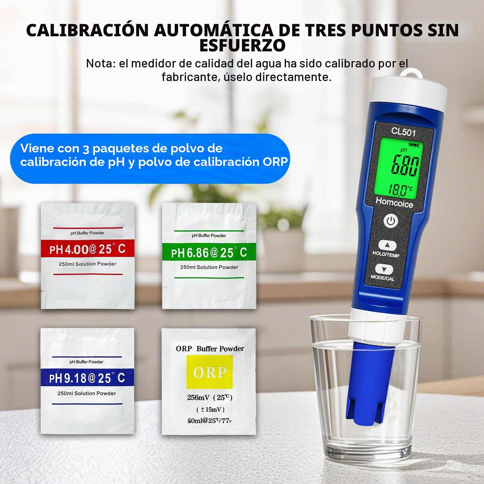 Medidor pH Cloro Piscinas 5 en 1, pH Cloro ORP H₂ Temperatura Meter medición prápida y precisa, Tester Calidad Agua para agua potable, spa, acuario, hidroponía