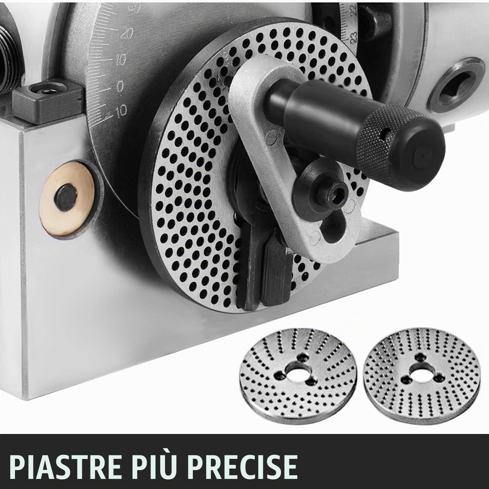 VEVOR BS-0 - Testa divisoria di precisione con mandrino a 3 ganasce contropunta, testa divisore MT2 con mandrino da 168 mm, testa divisorio 23 kg, altezza centro di indicizzazione 100 mm con piastre