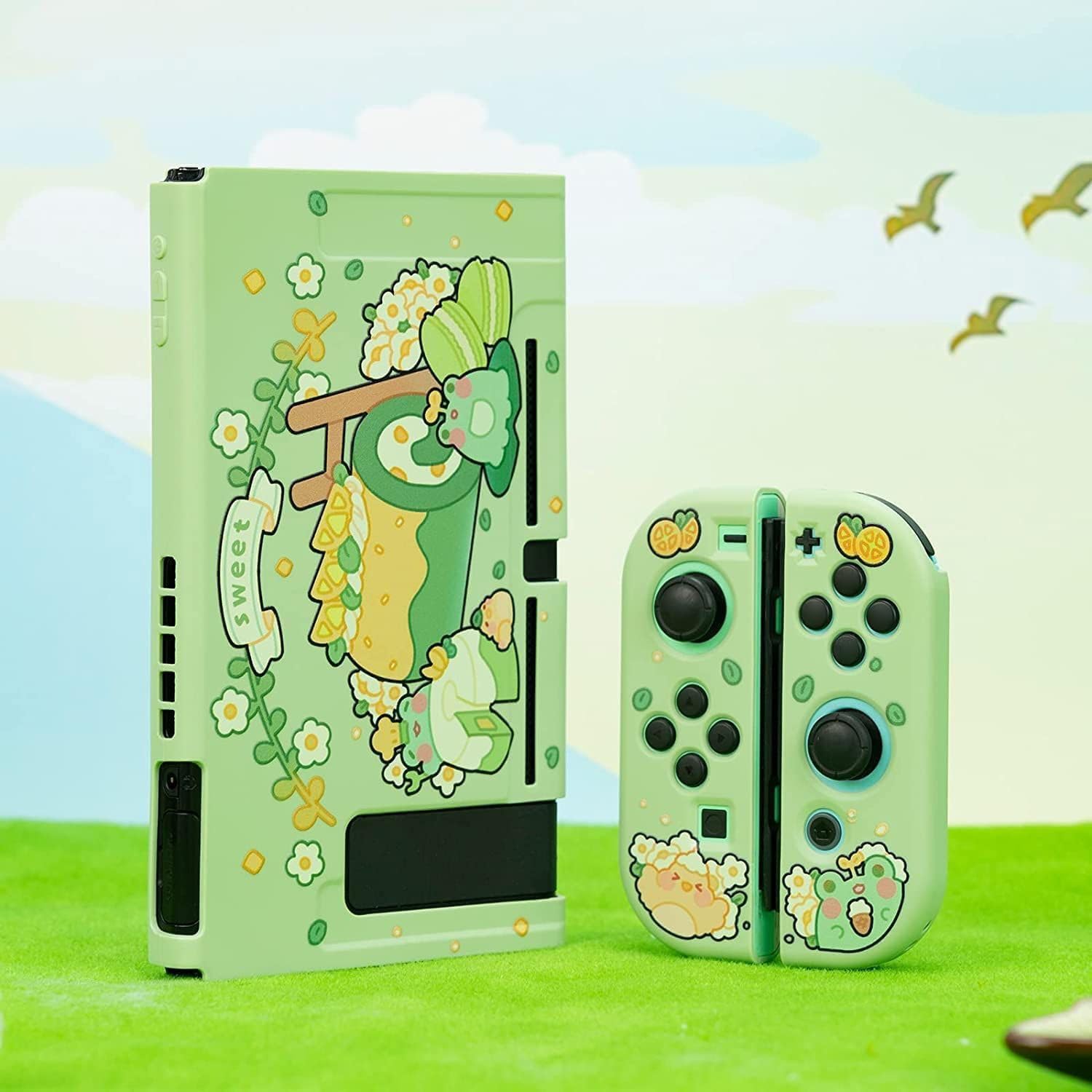 GeekShare Coque de Protection Compatible avec Switch - Coque Fine en TPU Souple Compatible avec Switch Console et Joy Con - Matcha Froggy
