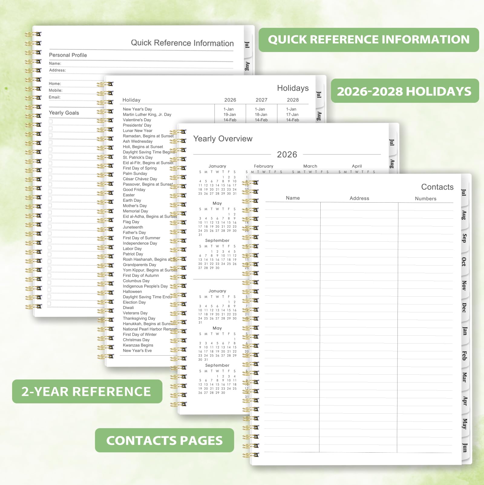 Planer 2026–2027 – 2026–2027, Wochen- und Monatsplaner mit Registerkarten, 22,9 x 27,9 cm, Juli 2026 – Juni 2027, Hardcover, 12 Monats-Tabs, Premium-Papier, Doppeldrahtbindung, Innentasche