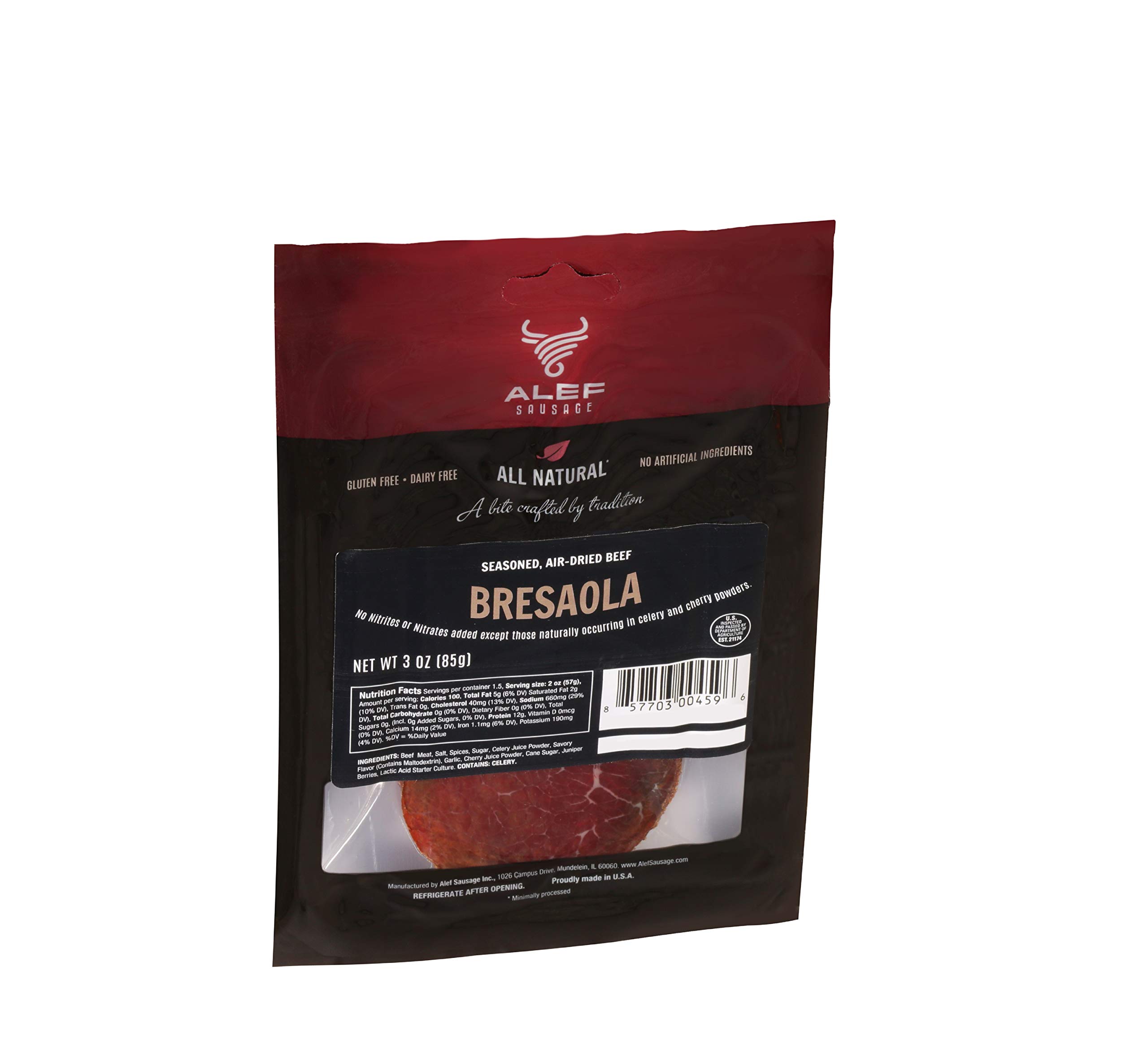 Uncured Bresaola seasoned Air Dry Beef (3 packages / 3 oz. each) NITRATE FREE, NITRITE FREE, MSG FREE, DAIRY FREE, GLUTEN FREE