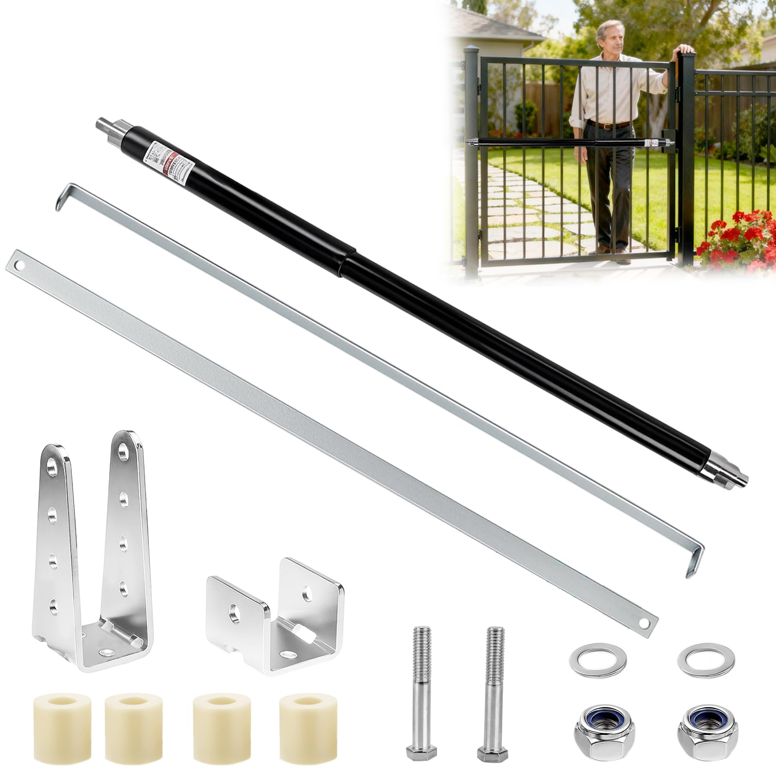 WUDLEP TB200 Heavy Duty Hydraulic Gate Closer Suitable for Gates 40" to 64" in Width and MAX 145lbs in Weight, Outdoor Gate Closer, Metal Commercial Door Closer Kit, for Farm, Yard, Garden, Black