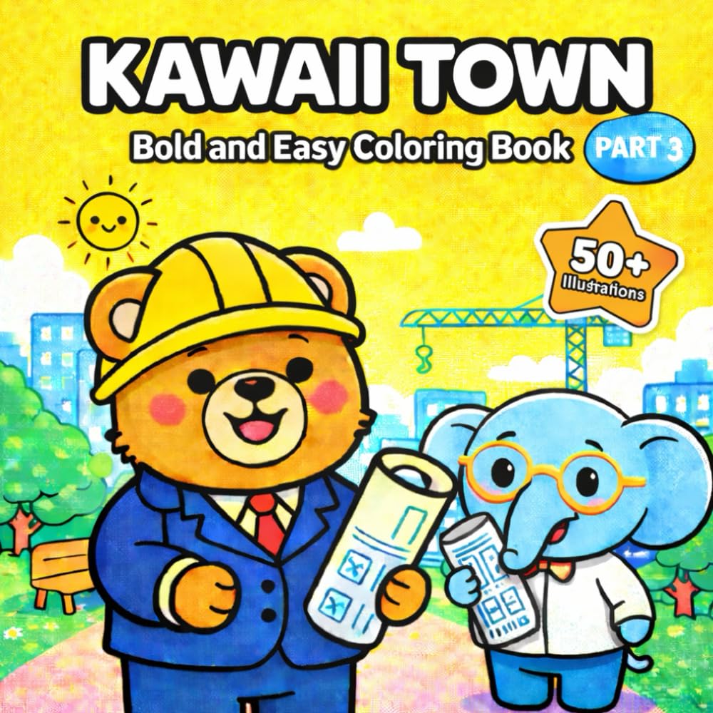 Kawaii Town 3: My First Professions – Bold and Easy Coloring Book for Kids and Adults: 50+ Simple and Adorable Illustrations of Careers and Jobs with ... Seniors and Beginners | Part 3 of the Series