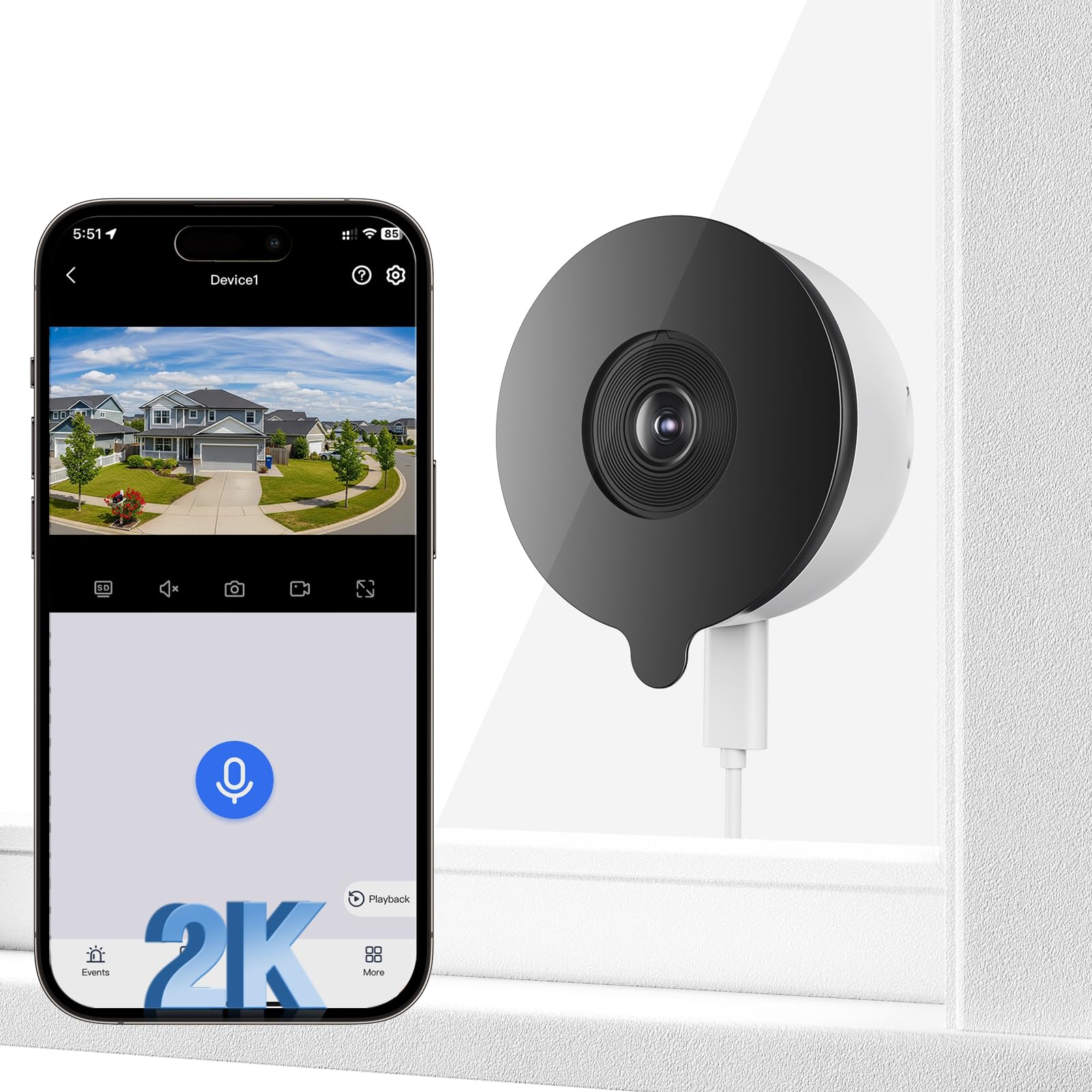 3MP 2K Window Security Camera, 5G & 2.4GHz WiFi Indoor Camera for Home Security with Starlight Color Night Vision, 24/7 Recording, Motion Detection,
