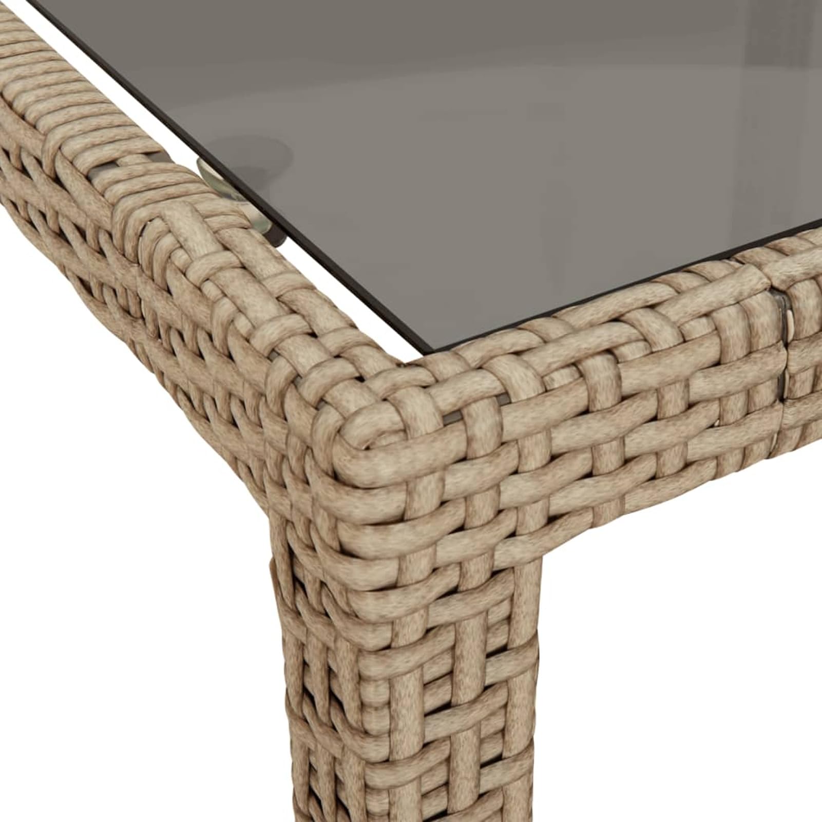 Homgoday Mesa de jardín beige 190 x 90 x 75 cm cristal templado poliratán, mesa de exterior, mesa de terraza, mesa de comedor, mesa de jardín, mesas exteriores