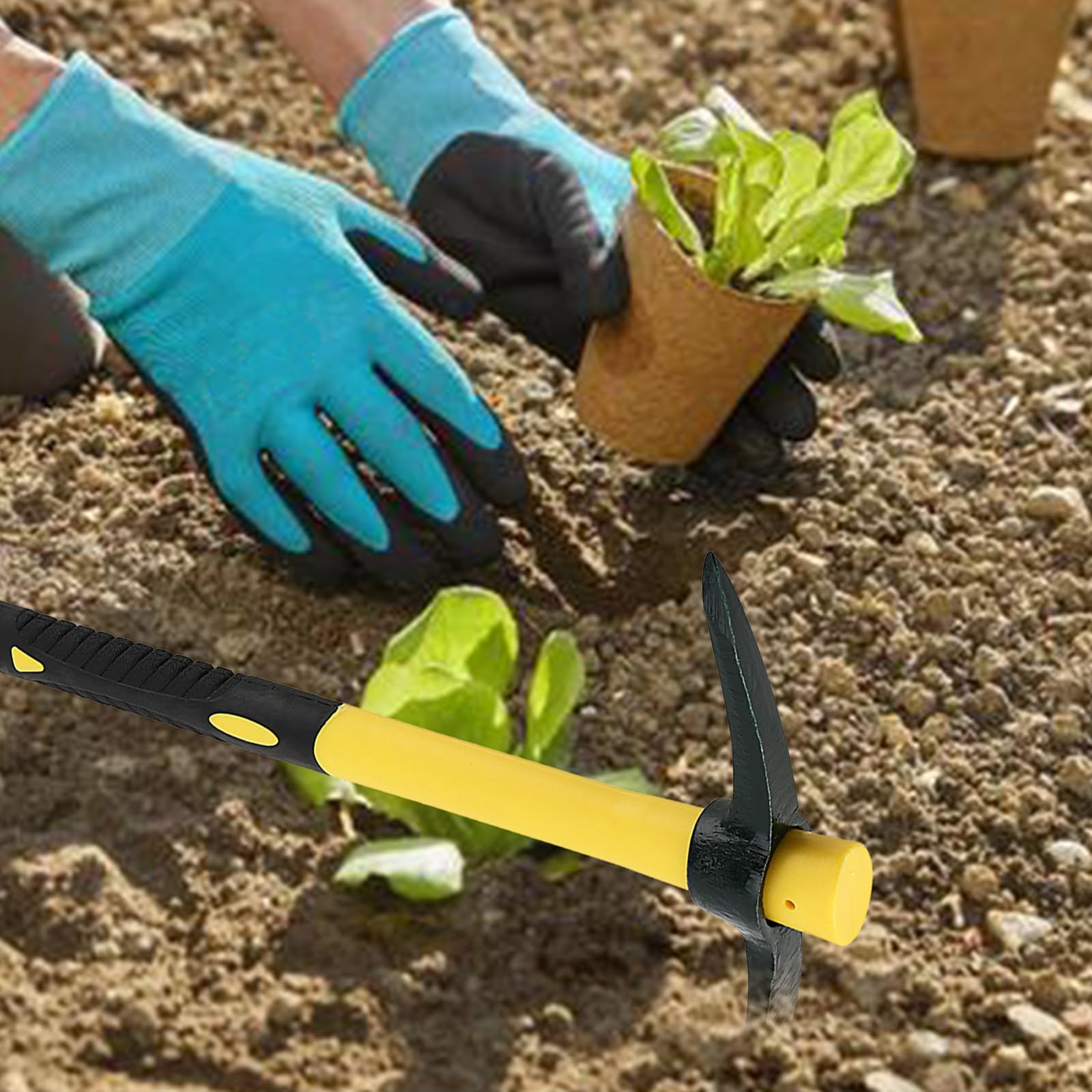 2 Stück 38cm Spitzhacke Groß, Garten Pickaxe mit Fiberglas Griff, Kreuzhacke Garten Hacke Mattock Handhacke für Gartenarbeit, Umgraben, Unkraut jäten, Erkunden, Camping