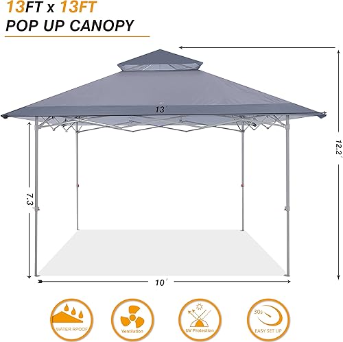 Miniatura 4 de COOSHADE Tienda de campaña desplegable de 13 x 13 pies, refugio plegable instantáneo, 169 pies cuadrados, gran protección solar para exteriores