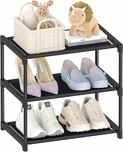 Autonomier Zapatero pequeño de 3 niveles, apilable, estrecho, para niños y adultos, organizador de almacenamiento de zapatos para armario, piso,