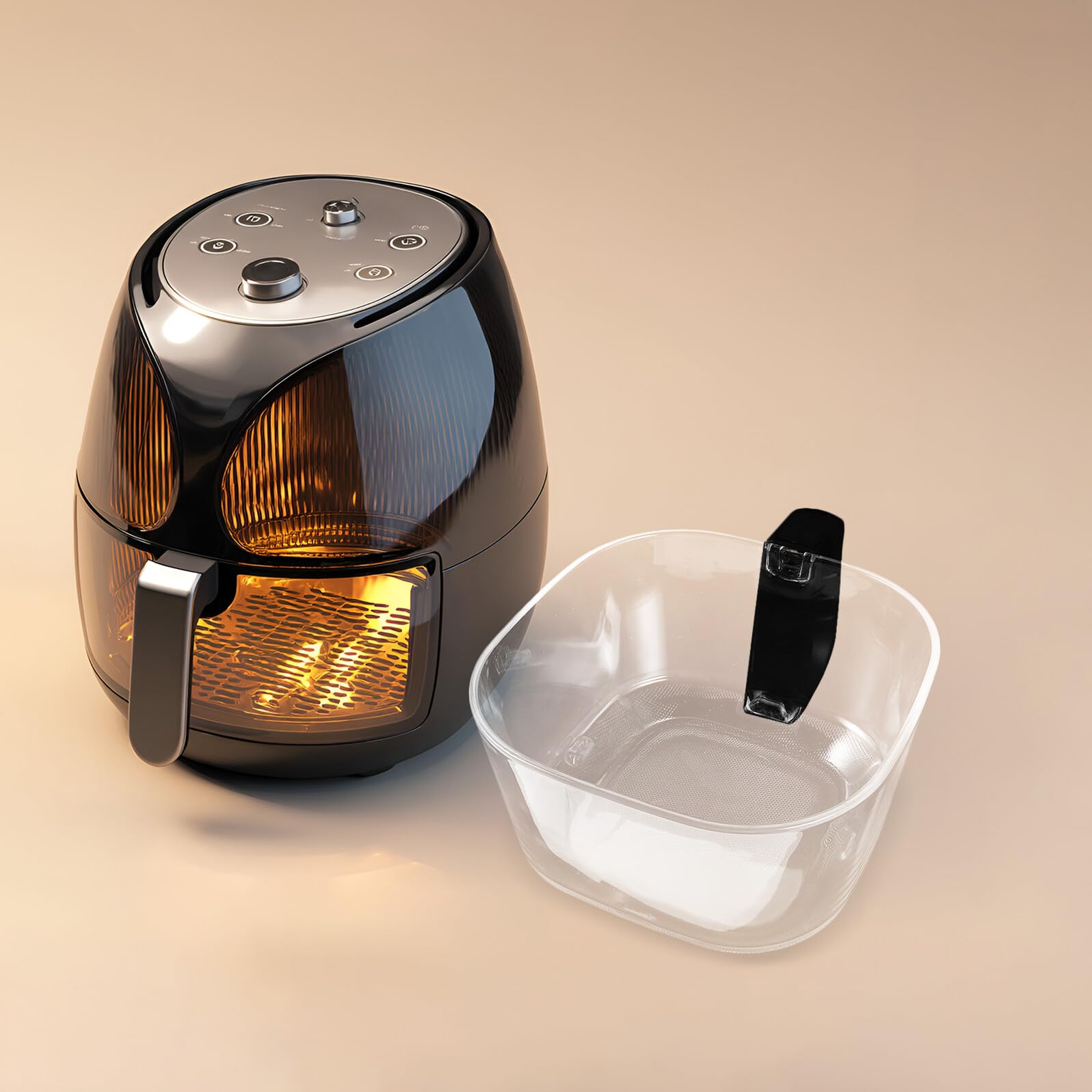 NUOBESTY Contenitore in Vetro per Friggitrice ad Aria Sostituzione Vaschetta di Visualizzazione Quadrata Inserto per Friggitrice ad Aria da Teglia per Accessori da Cucina Accessorio