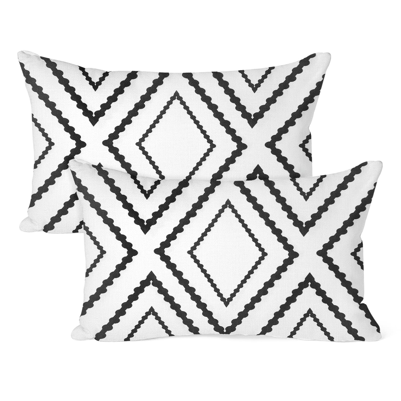 M METERXITY 2Pcs Boho Pillow Cover 12x20 Linen White Black Stripe — image 1