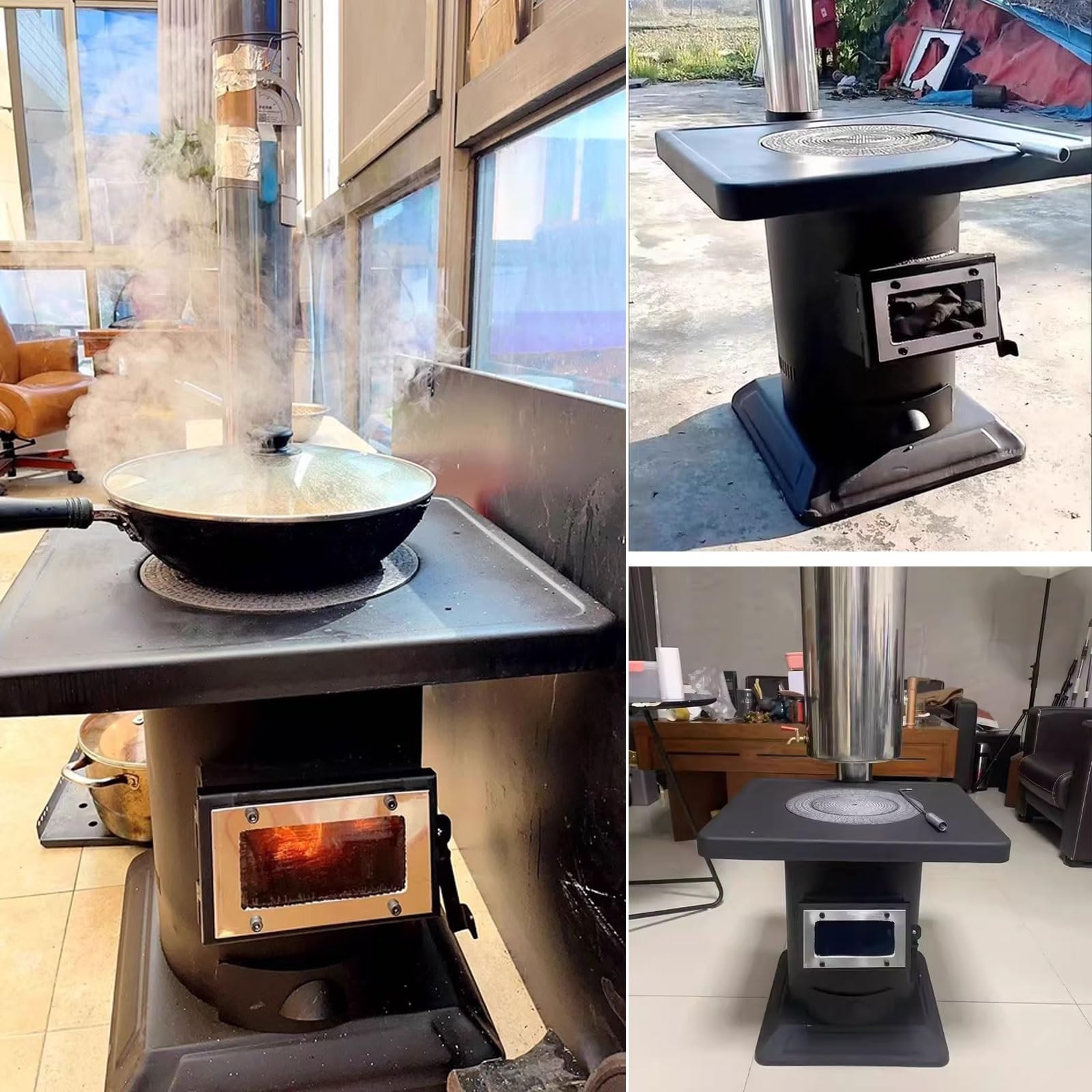 Stufa Da Esterno Stufa A Legna Con Forno Rivestimento Interno in Ghisa Include Pinza, Gancio E Spatola Adatto A Diversi Combustibili Cucine Da Campeggio