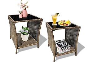 JSUN7 Patio Wicker Side Table - Set of 2 Square Patio End...