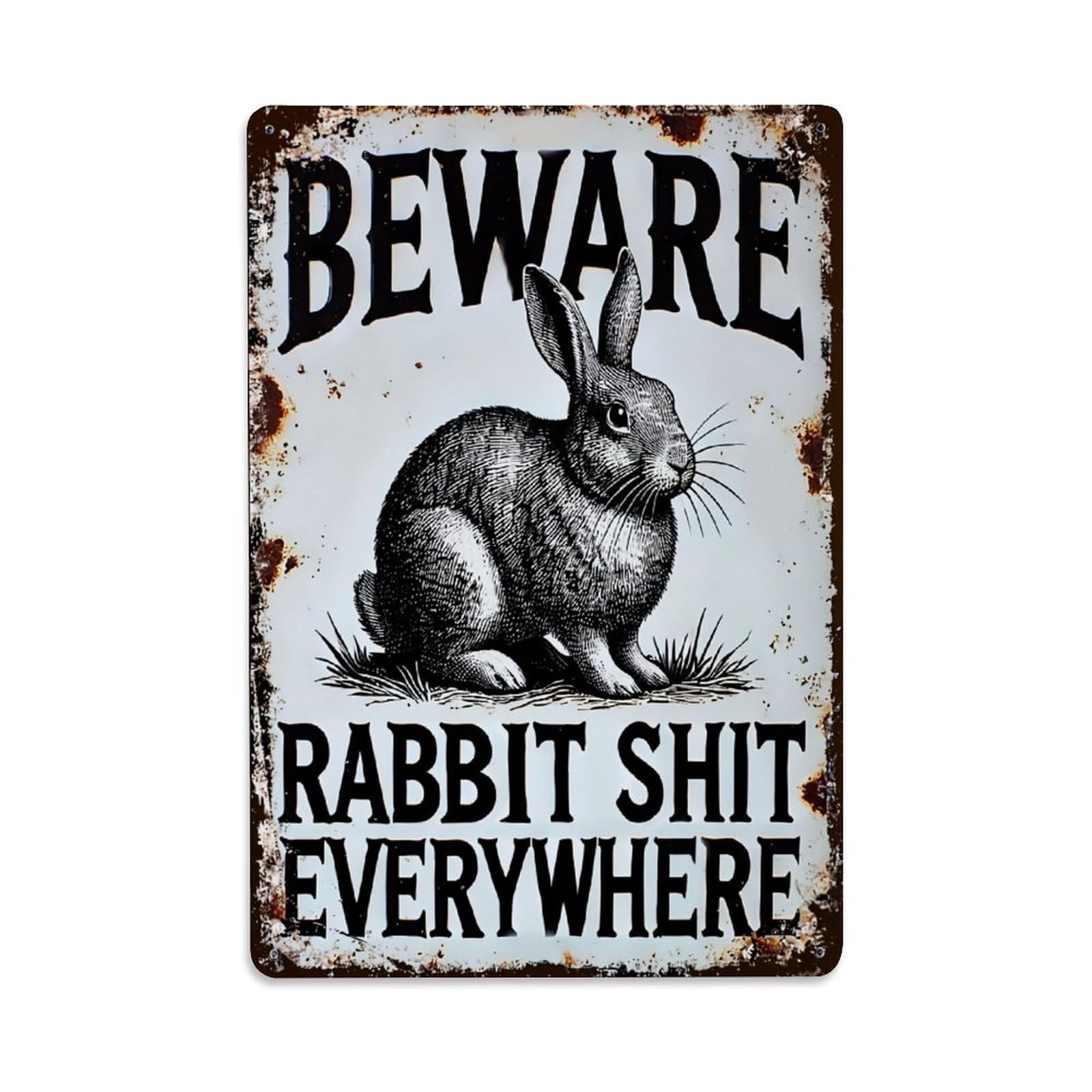 Beware Rabbit Shit Everywhere Tin Sign Metal Poster Vintage Metal Signs for Home Man Cave Bar Cafe Kitchen laundry room Wall Decorations Gift 8x12Inch