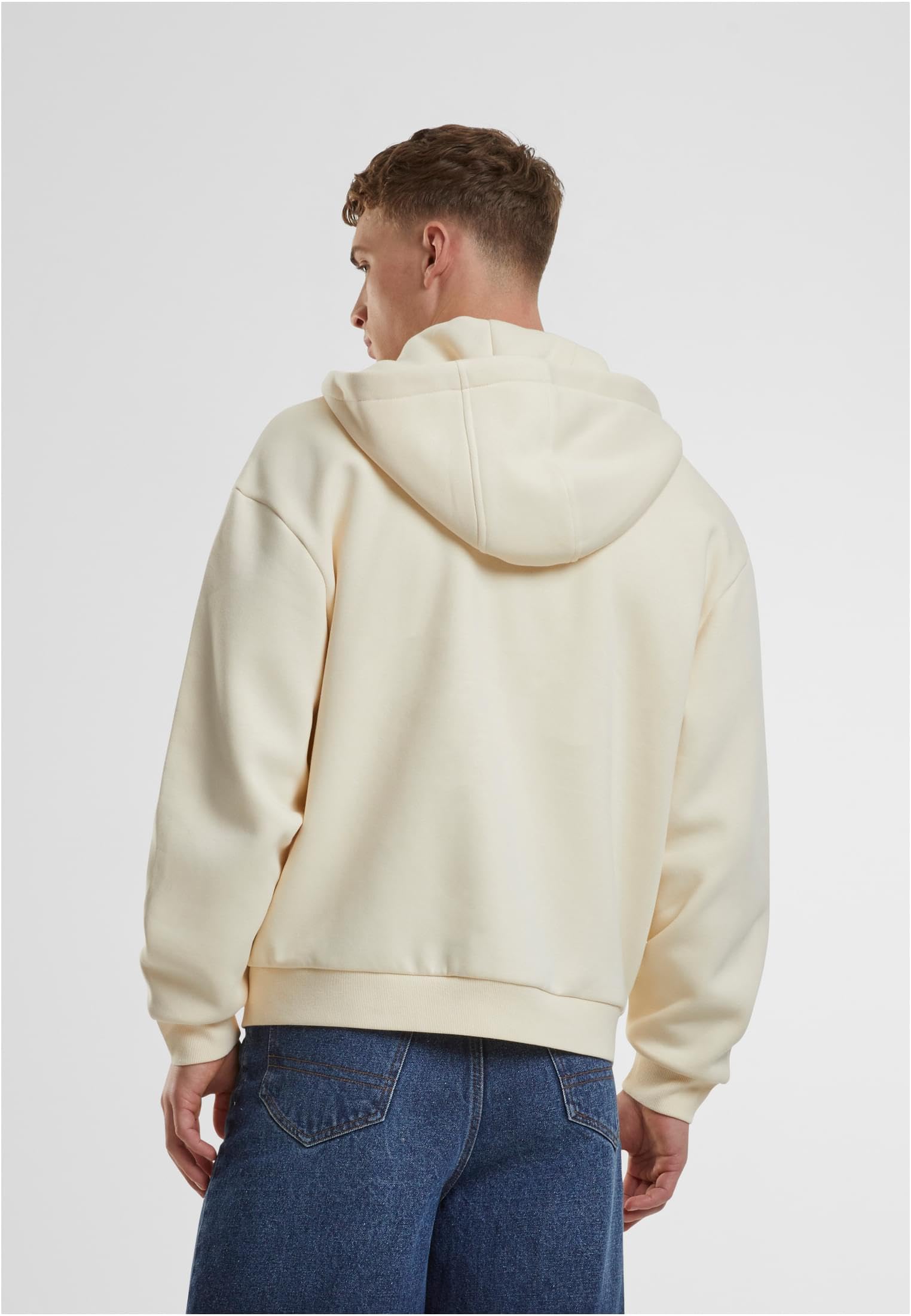 Urban Classics Męska bluza z kapturem Fluffy Zip Hoody, puszysta bluza z kapturem z zamkiem błyskawicznym, bluza z kapturem dla mężczyzn, oversize fit, Whitesand, M