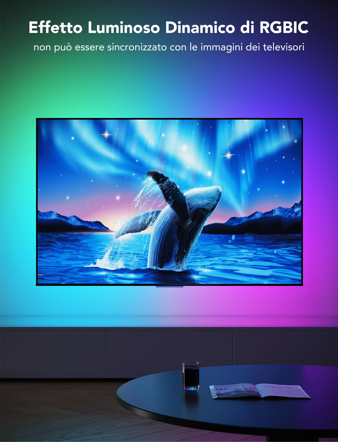 Govee TV LED Backlight 3,8m, RGBIC Striscia per TV 55-65 Pollici | Bluetooth e Wi-Fi, Alexa e Google Assistant, Sincronizzazione musicale, 219+ scene, Alimentatore incluso