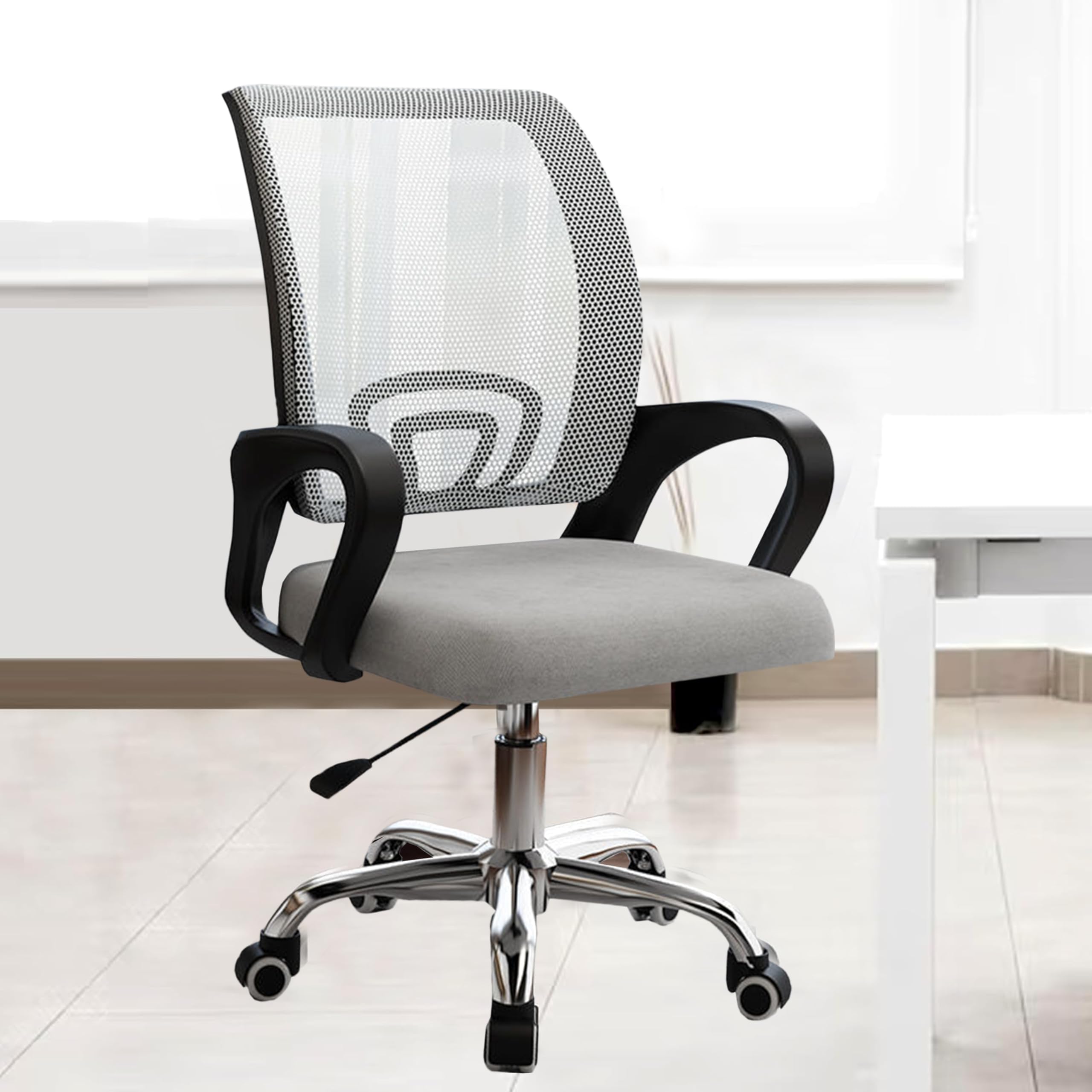 Casa Copenhagen Mesh Mid Back Office/Study/Computer/Revolving/Desk Chair for Work from Home -Metal Base, Height Adjustable Seat - Grey & Black Handle-image-26