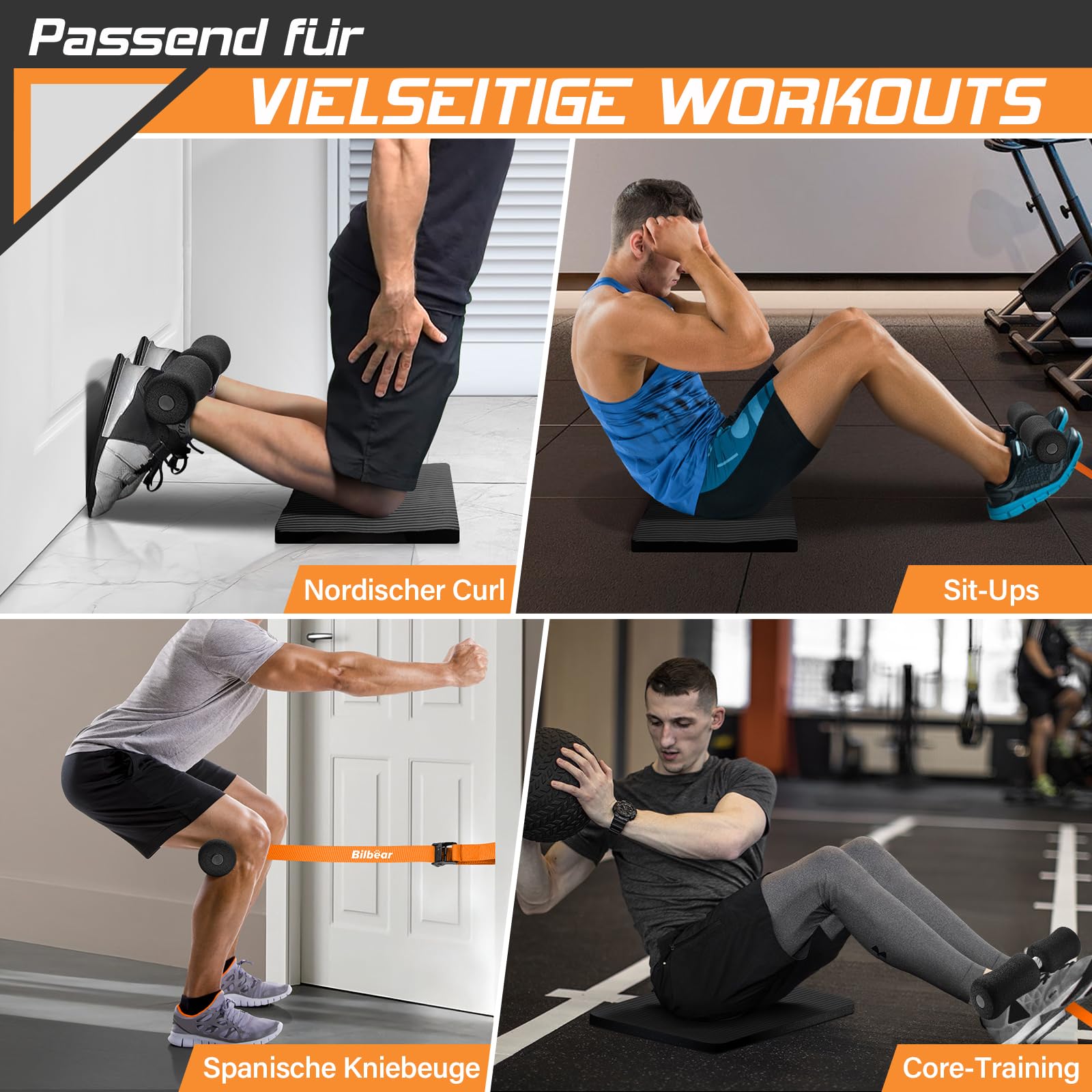 Sangle réglable Nordic Hamstring Curl avec tapis de genoux, sangle nordique portable pour boucles de hamstring, étirement de hamstring, crunch, sit-ups, machine à boucler nordique à la maison,