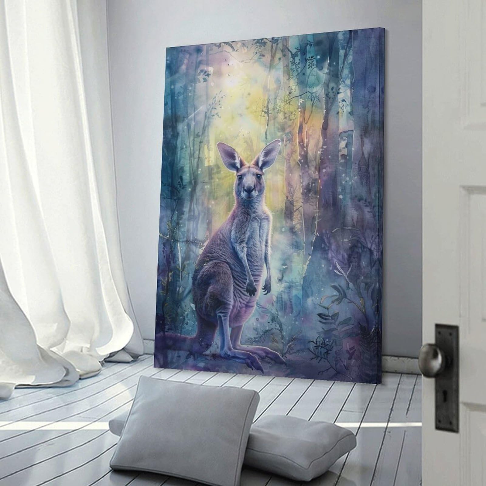 Junmoney Home Decor Wall Art Kangaroo in A Dreamy Forest, 24x36inch(60x90cm), for Hallway, Bedroom Or Modern Interiors, Gift Idea for Housewarming And Birthdays