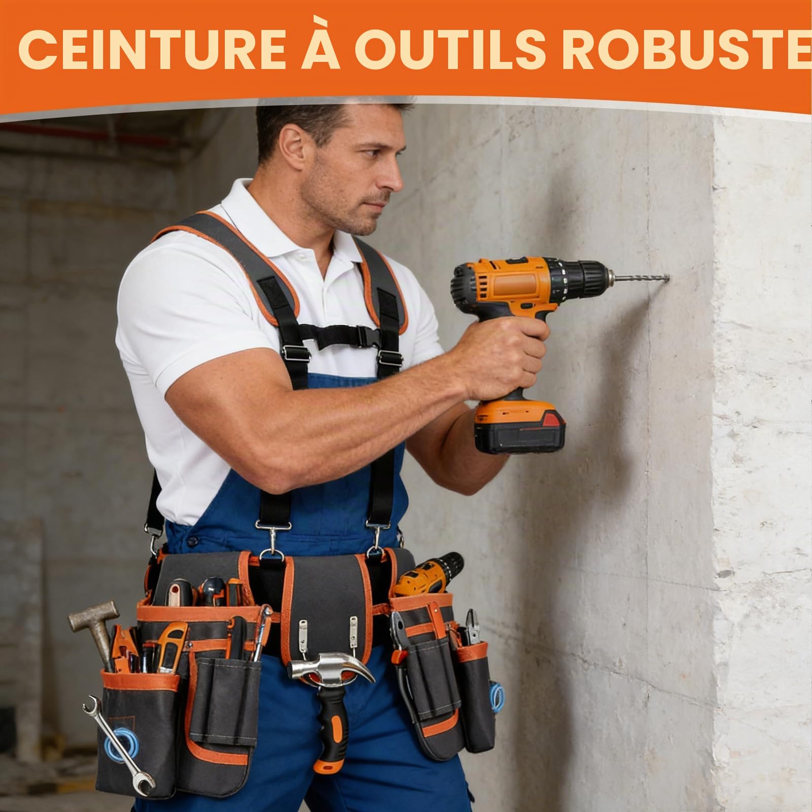 Ceinture à outils Sacoche à Ceinture Avec 26 poches, sacoches à outils Magnétiques pour Hommes, Sacoches à ceinture Amovibles Sacoche à outils pour Artisans (26 poches + bretelles)