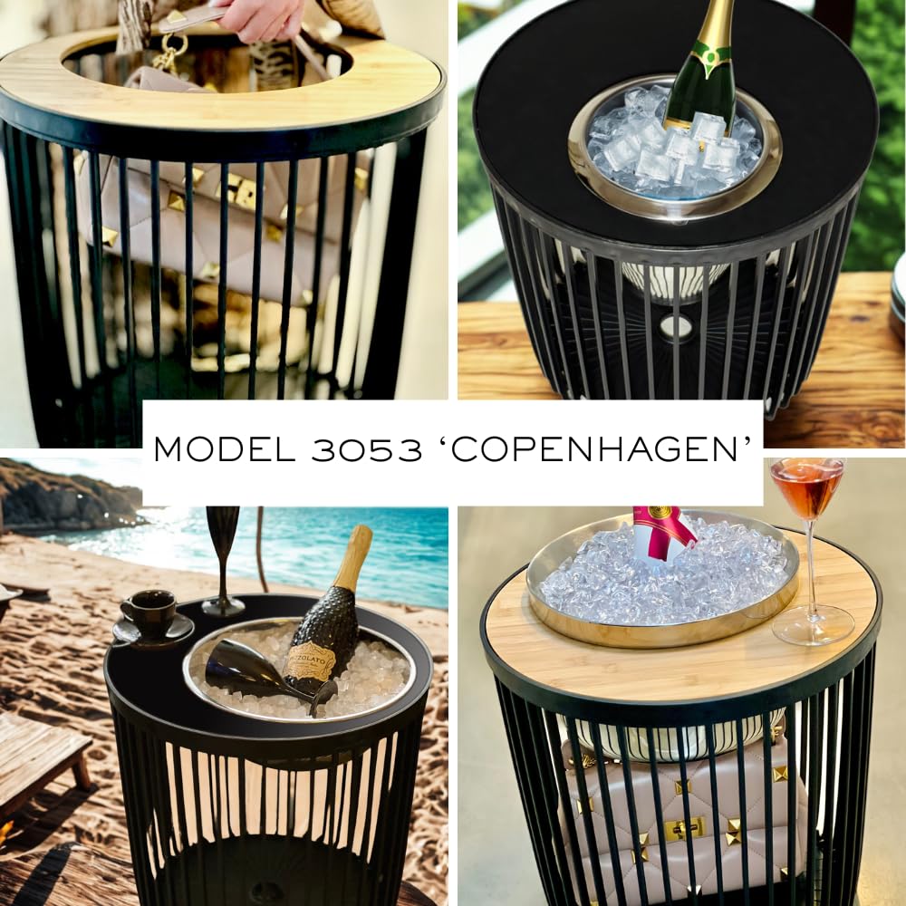 Outdoor Loungetisch Copenhagen mit integriertem Edelstahl-Weinkühler| Stilvoll mit Kühlfunktion für Garten, Terrasse & Balkon | wetterfest, UV-beständig & langlebig | Schwarz
