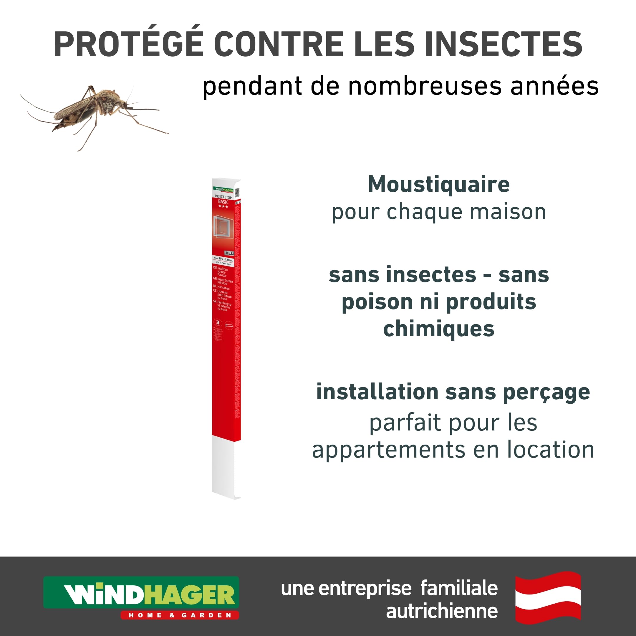 Windhager 04504 Basic Moustiquaire pour fenêtre à cadre tendeur Blanc 100 x 120 cm