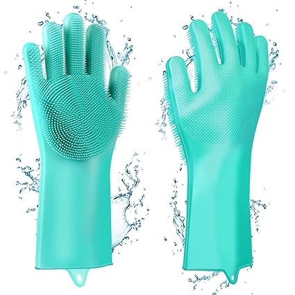 CABLE GALLERY Silicone Scrubbing Gloves, Non-Slip, Pet Grooming, Magic Latex Gloves for Household Cleaning Great for Protecting Hands in all , Cleaning Gloves for Dish Washing (multy) (3 Pair)